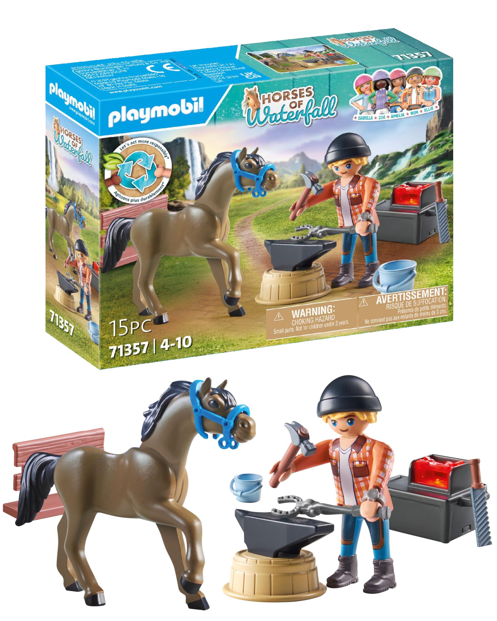 Playmobil 71497 Horses of Waterfall - Farrier Ben and Achilles, Interactive Playset for Ages 4+ 8