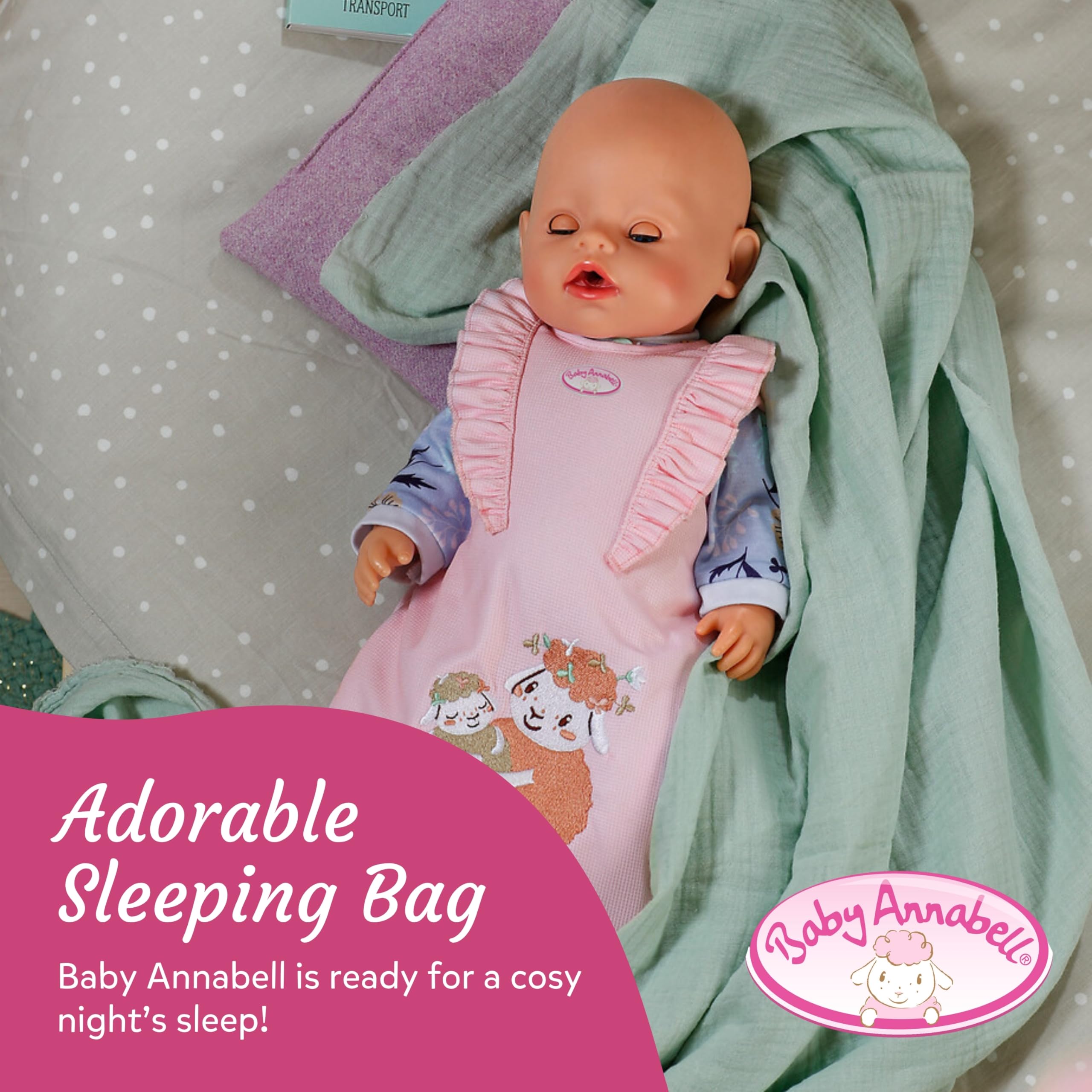 Baby Annabell Sleeping Bag - Pink Floral Design | Fits 36cm & 43cm Dolls | Ages 3+ 2