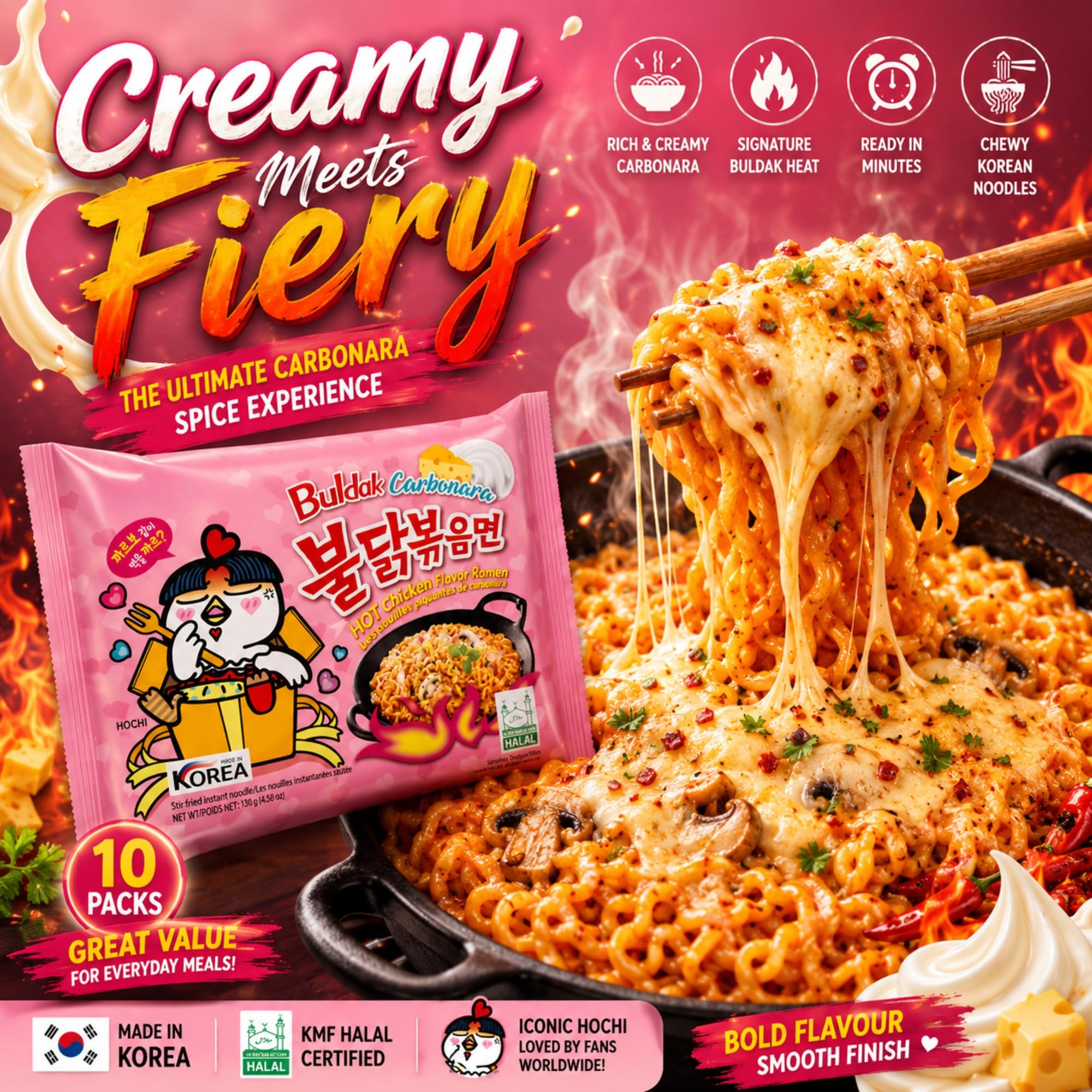 EDE Group Buldak Carbonara Hot Chicken Flavor Ramen - 10 Pack 8