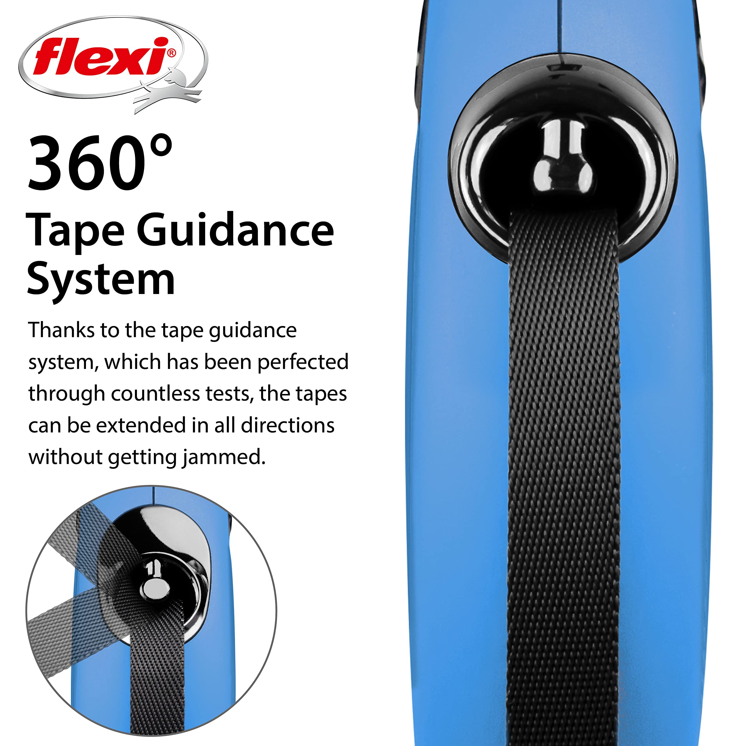 flexi New Classic Retractable Lead - 8m Tape for Dogs up to 50kg | Blue | L Size 3