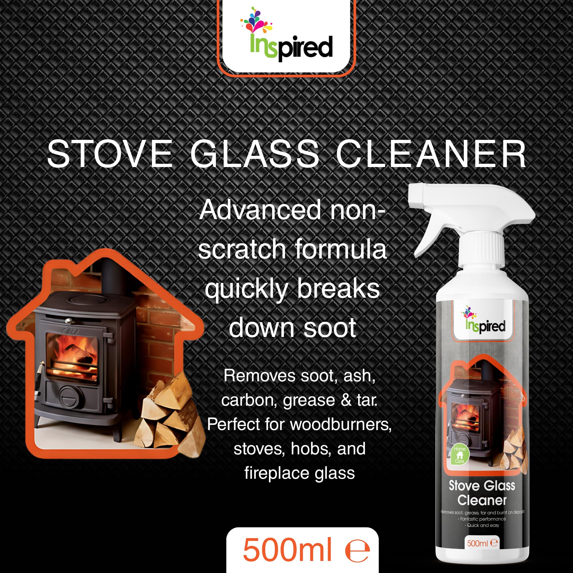 Inspired Stove Glass Cleaner - Dissolves Soot, Grease & Tar | 500 ml Liquid Spray 3