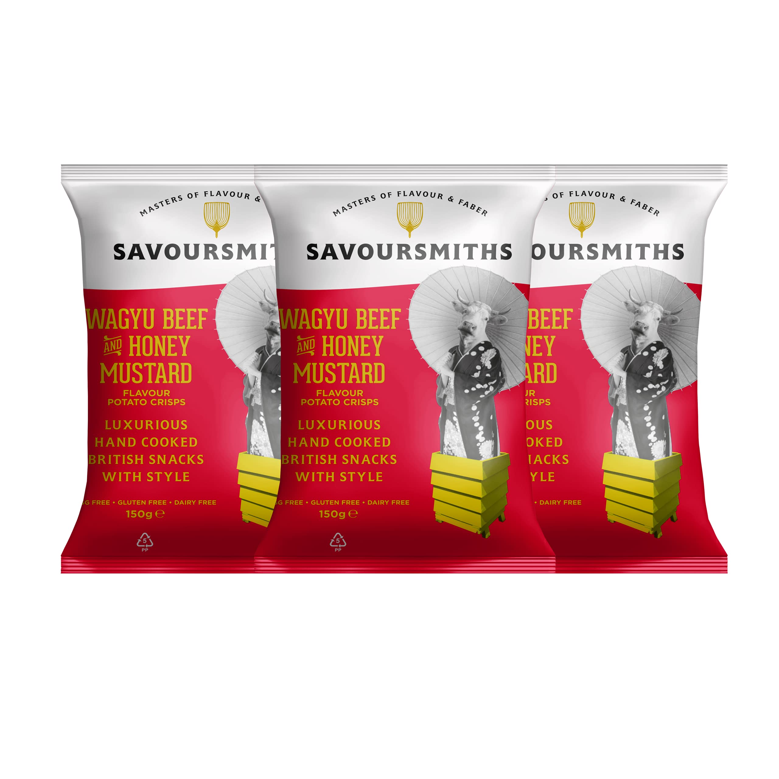 SAVOURSMITHS Wagyu Beef With Honey Mustard Crisps - 150g Bags, Pack of 3 | Gluten Free