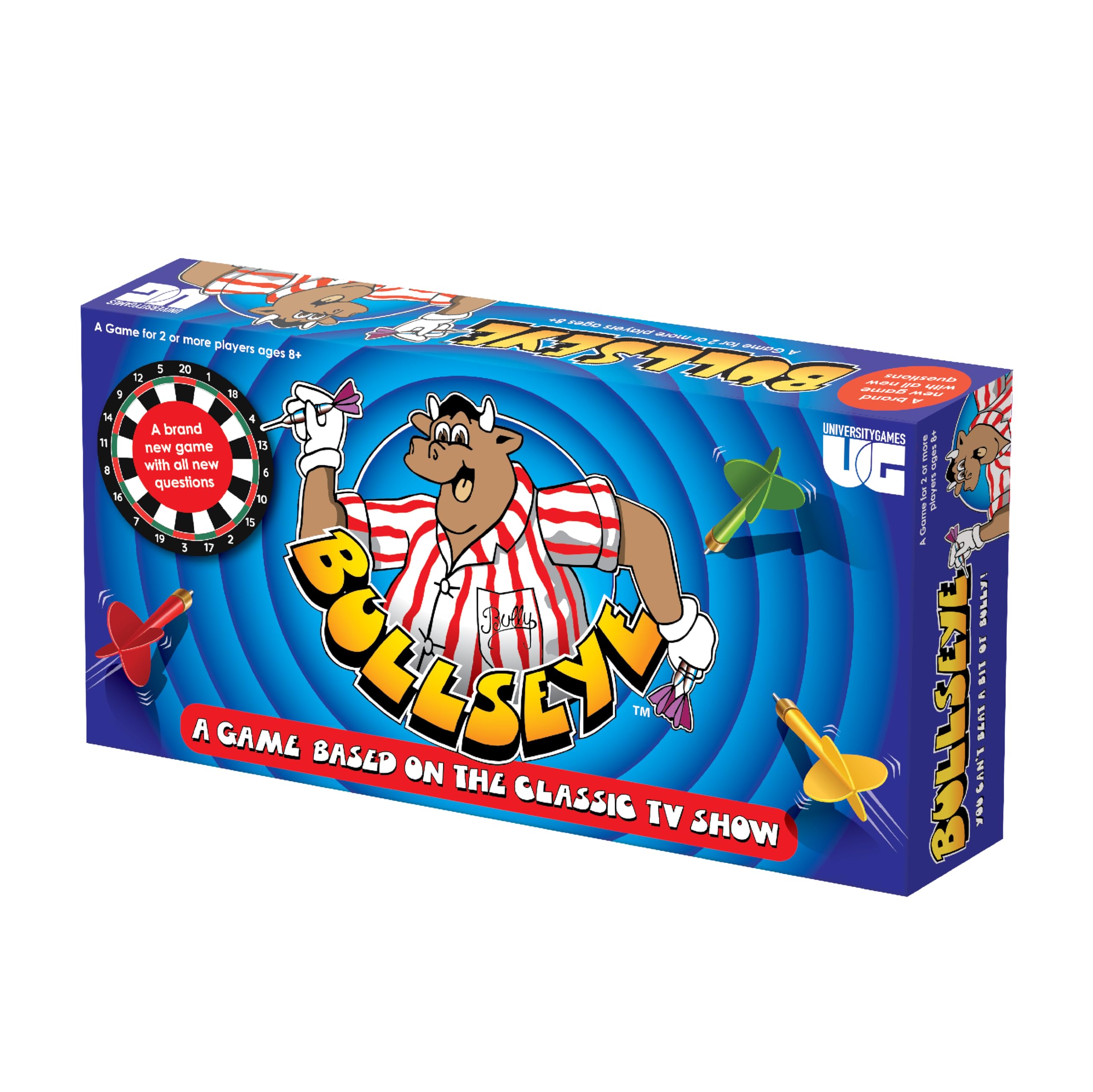 University Games Bullseye Board Game - Classic TV Quiz, Magnetic Darts, 2-8 Players, Ages 14+