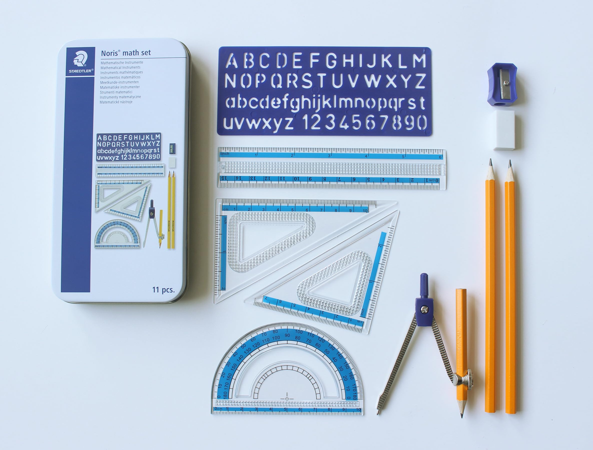 STAEDTLER Noris Maths Set 557 11 ST - 11 Pieces | Plastic Instruments in Storage Tin 2