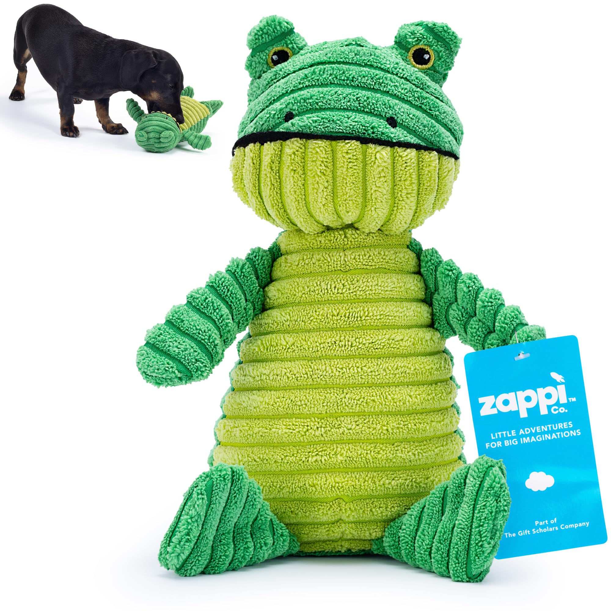 Zappi Co Green Frog Plush Dog Toy with Squeaker | Corduroy | For Small/Medium Breeds 1