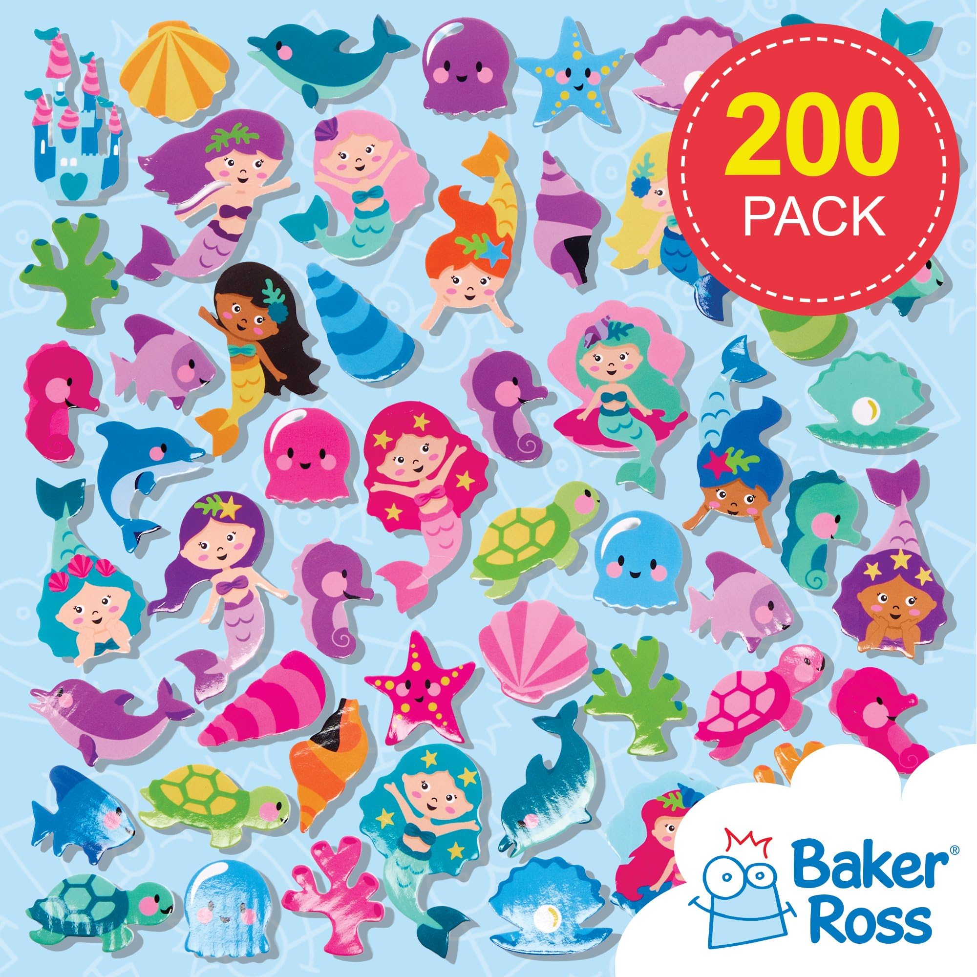 Baker Ross Mermaid Foam Stickers - Pack of 200, Self-Adhesive | 50 Assorted Styles | 25mm-40mm