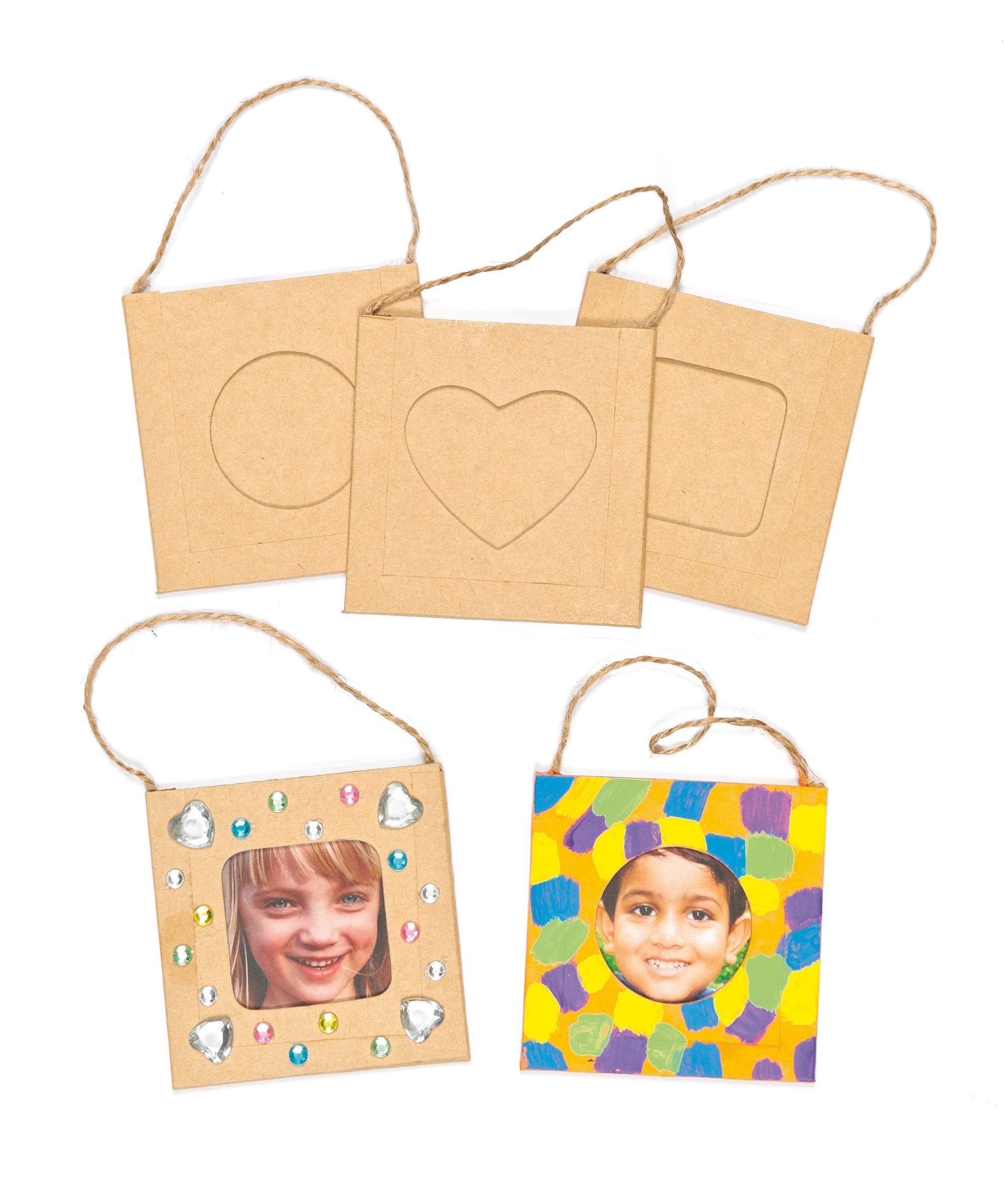 Baker Ross Design Your Own Hanging Photo Frames - Pack of 12, 7.5cm | Assorted Apertures