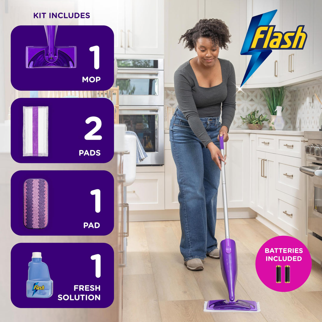 Flash Powermop Floor Cleaner Starter Kit - Spray Mop with Washable Microfiber Pad