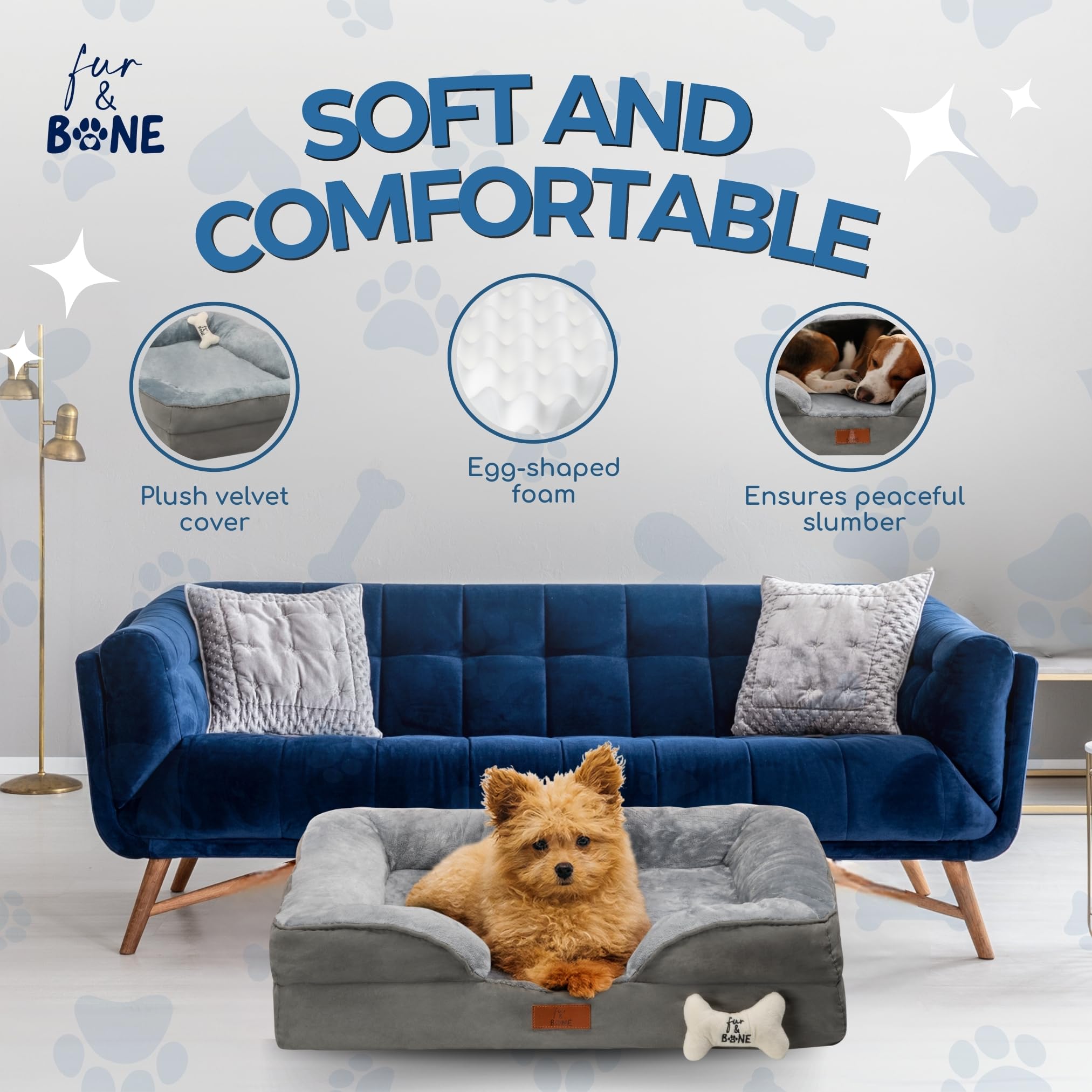 Fur & Bone Medium Dog Bed (70 x 58 x 18 cm) – Orthopedic Support, Waterproof, Non-Skid 2