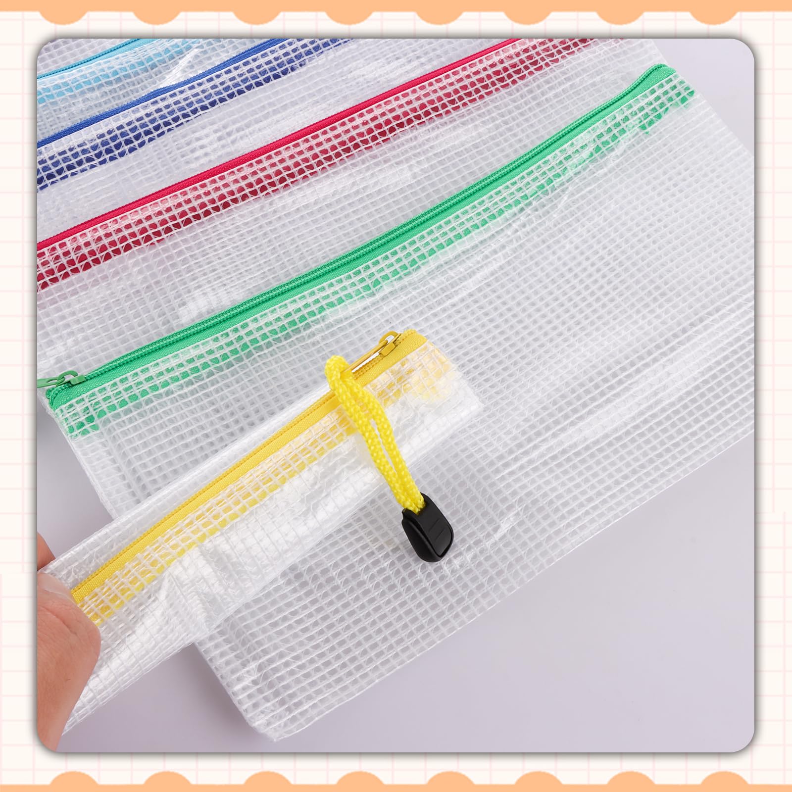 ASelected 30 PCS A6 Clear Zipper Mesh Pencil Cases | Waterproof PVC | 10 Colors 7