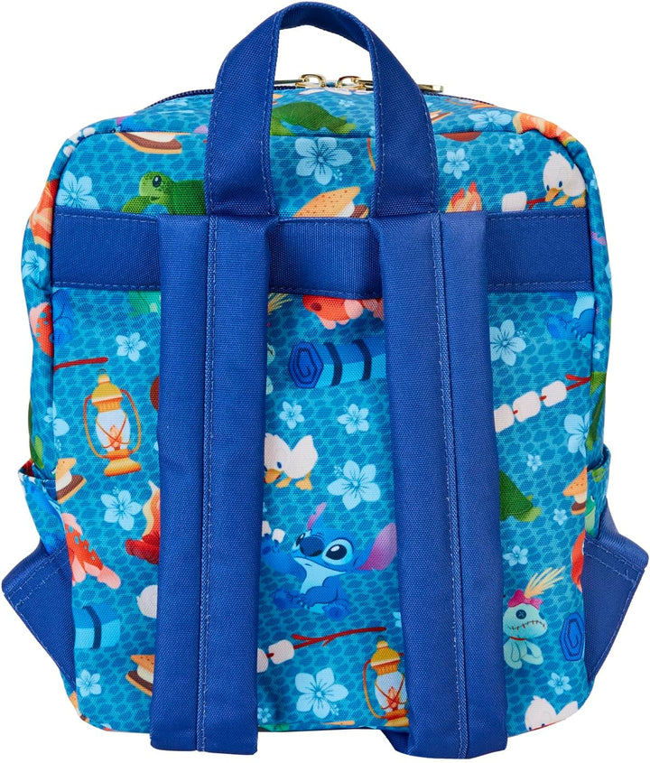 Loungefly Disney Stitch Camping Cuties AOP Nylon Square Mini Backpack (Multicolor)