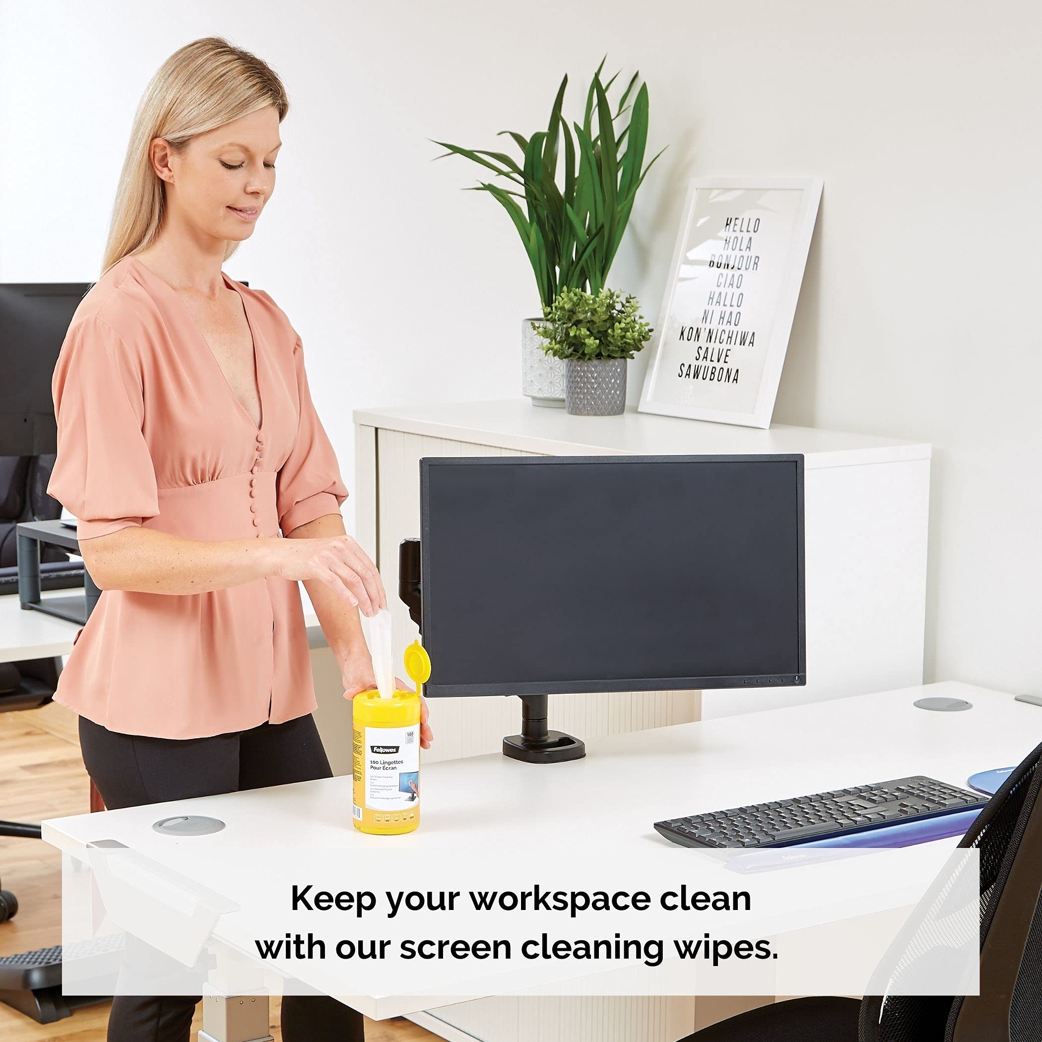 Fellowes Screen Wipes Tub - 100 Wipes, Pack of Six, Anti-Static, Non-Streak | Model 9970335 3