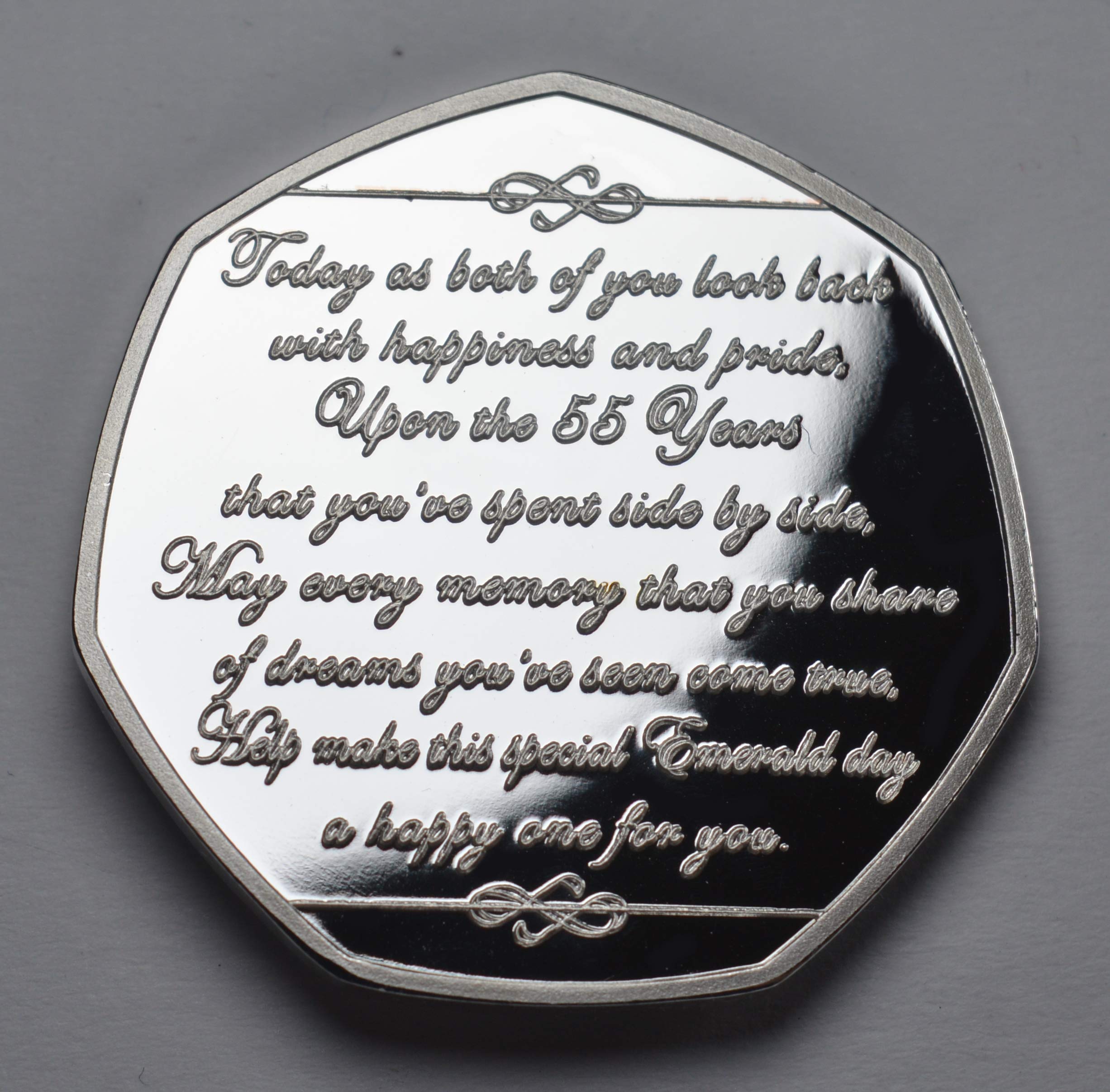The Commemorative Coin Company 55th Emerald Wedding Anniversary Silver Commemorative Coin - .999 Silver Plated | 8g | 27mm Diameter 2