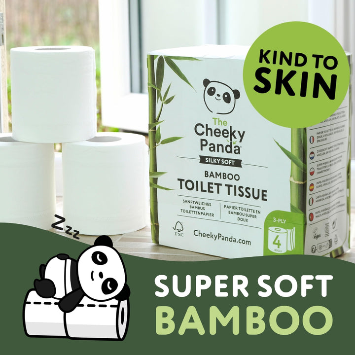 The Cheeky Panda - Bamboo Toilet Tissue Paper (Pack of 4 Rolls, 3-Ply, 200 Sheets)
