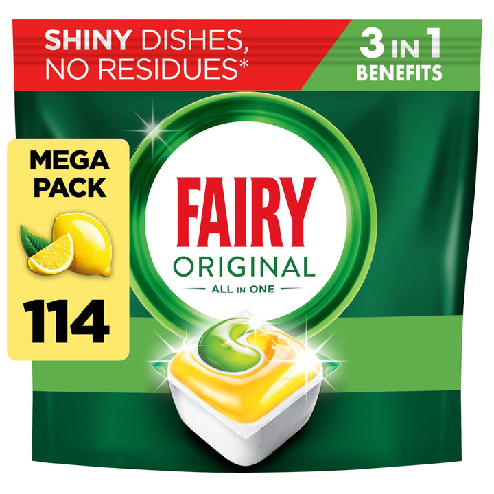 Fairy Original All-In-One Dishwasher Tablets with Lemon Scent, 114 Tablets