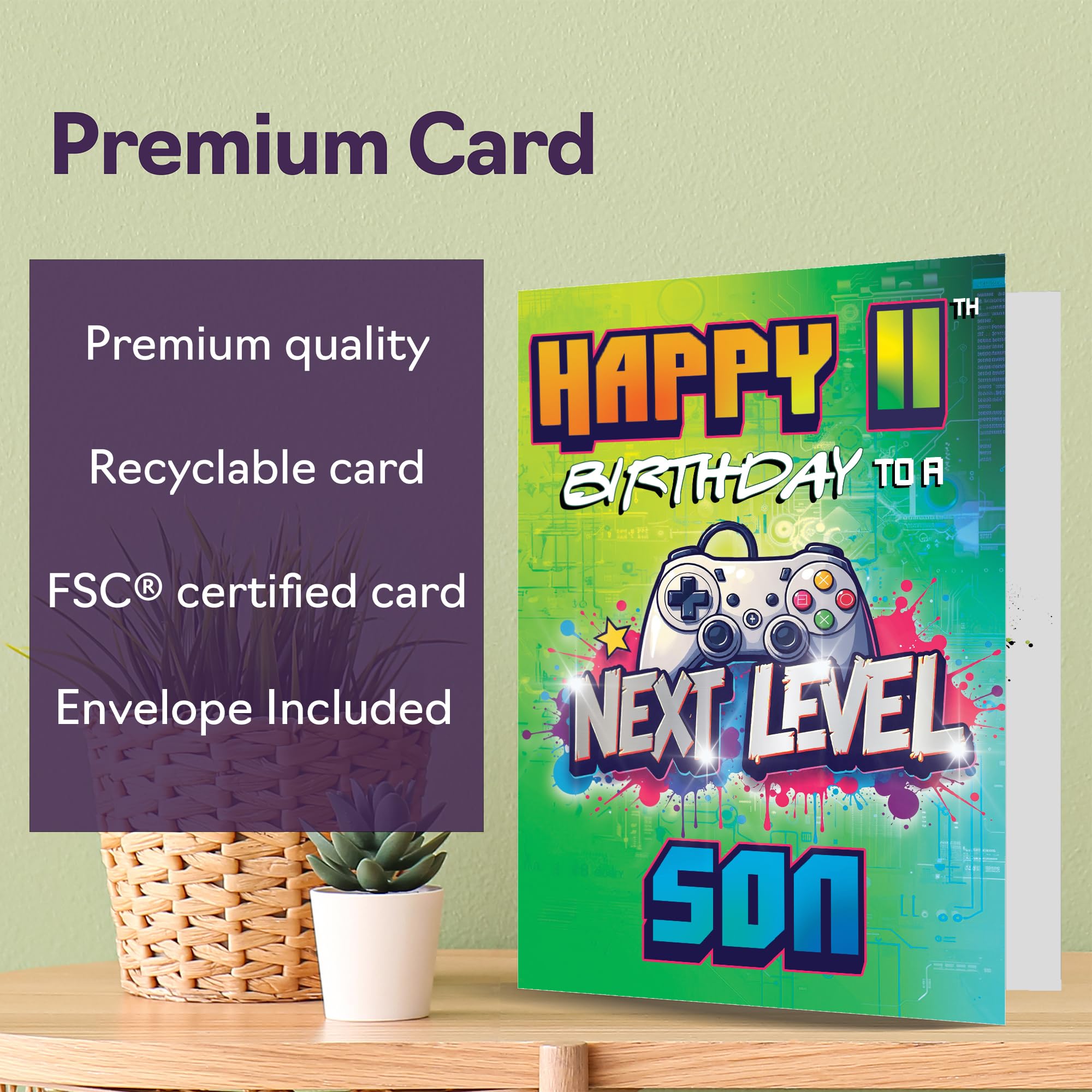 Giftzie 11th Birthday Card for Son - A5 Next Level Greeting Card | Uncoated Interior for No Smudging 6