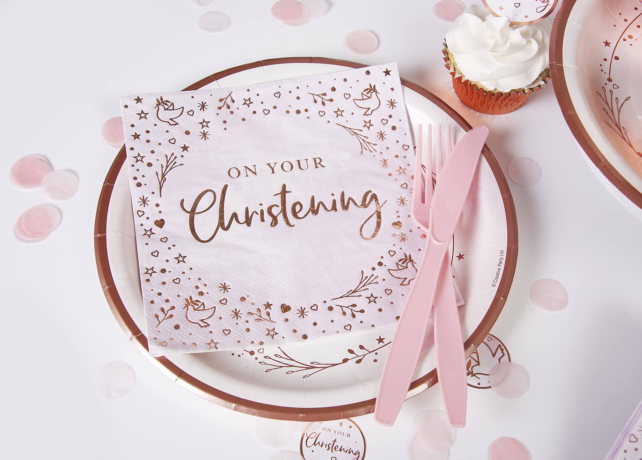 Anniversary House Pink Christening Lunch Napkins - 3 Ply Foil Stamped | 33 x 33cm Unfolded 3