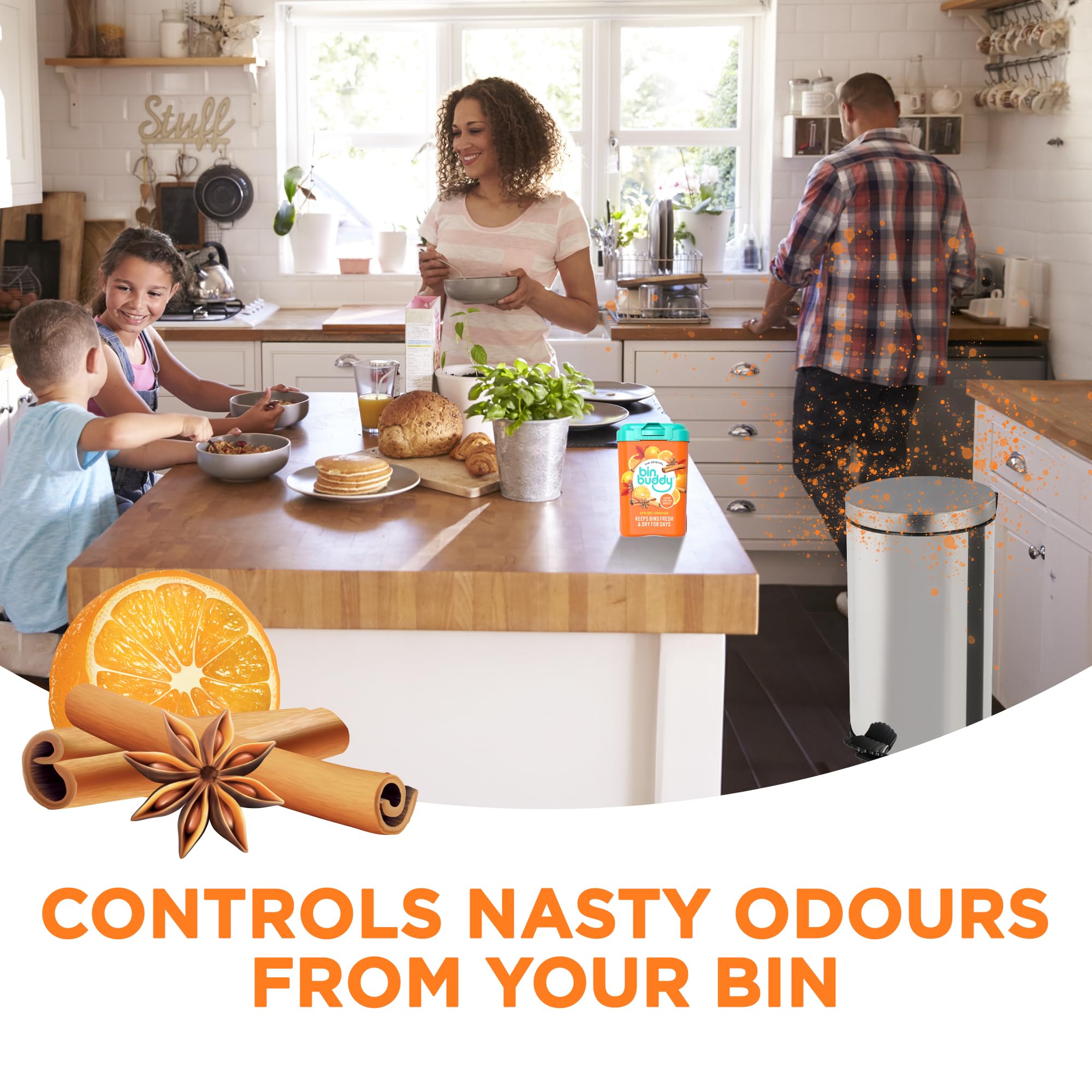 Bin Buddy Spiced Orange Air Freshener Powder - 3 Pack | Absorbs Mess | Lasts for Days 3
