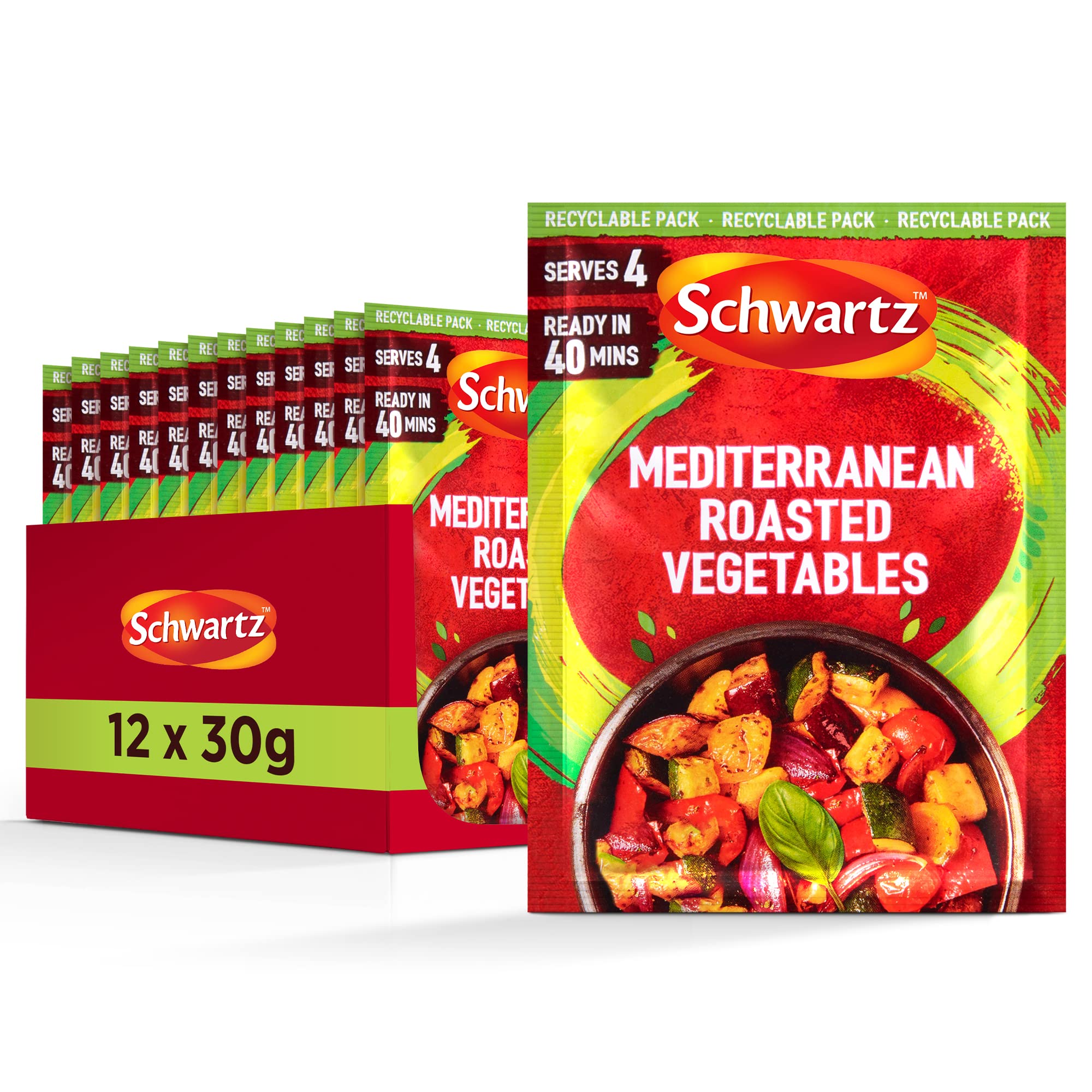 Schwartz Mediterranean Roasted Vegetables Recipe Mix - Chargrill Flavour | Garlic, Basil & Parsley | Vegetarian | 30g Pack of 12 1