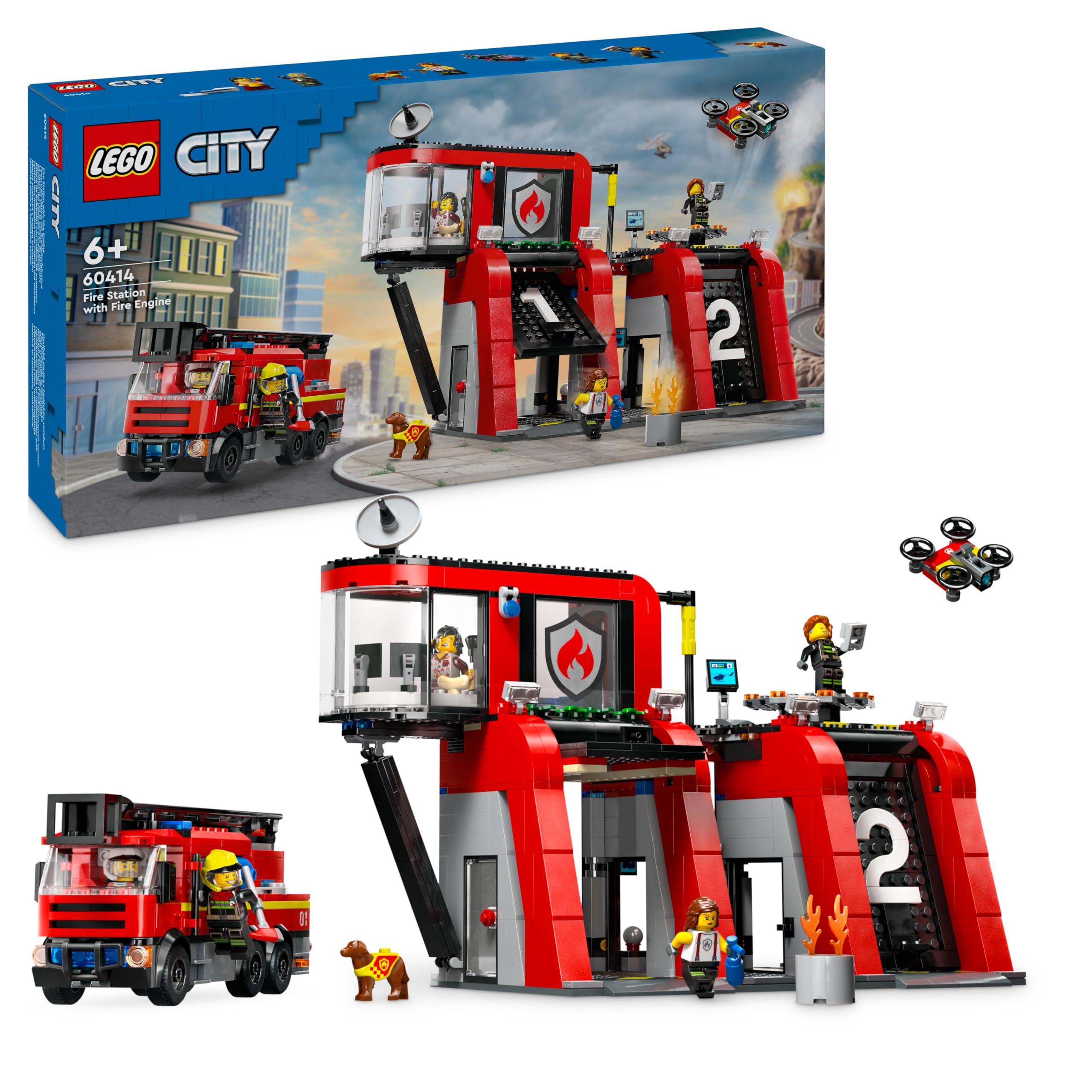 LEGO City Fire Station with Fire Engine Toy Playset | Model 60414 | Ages 6+