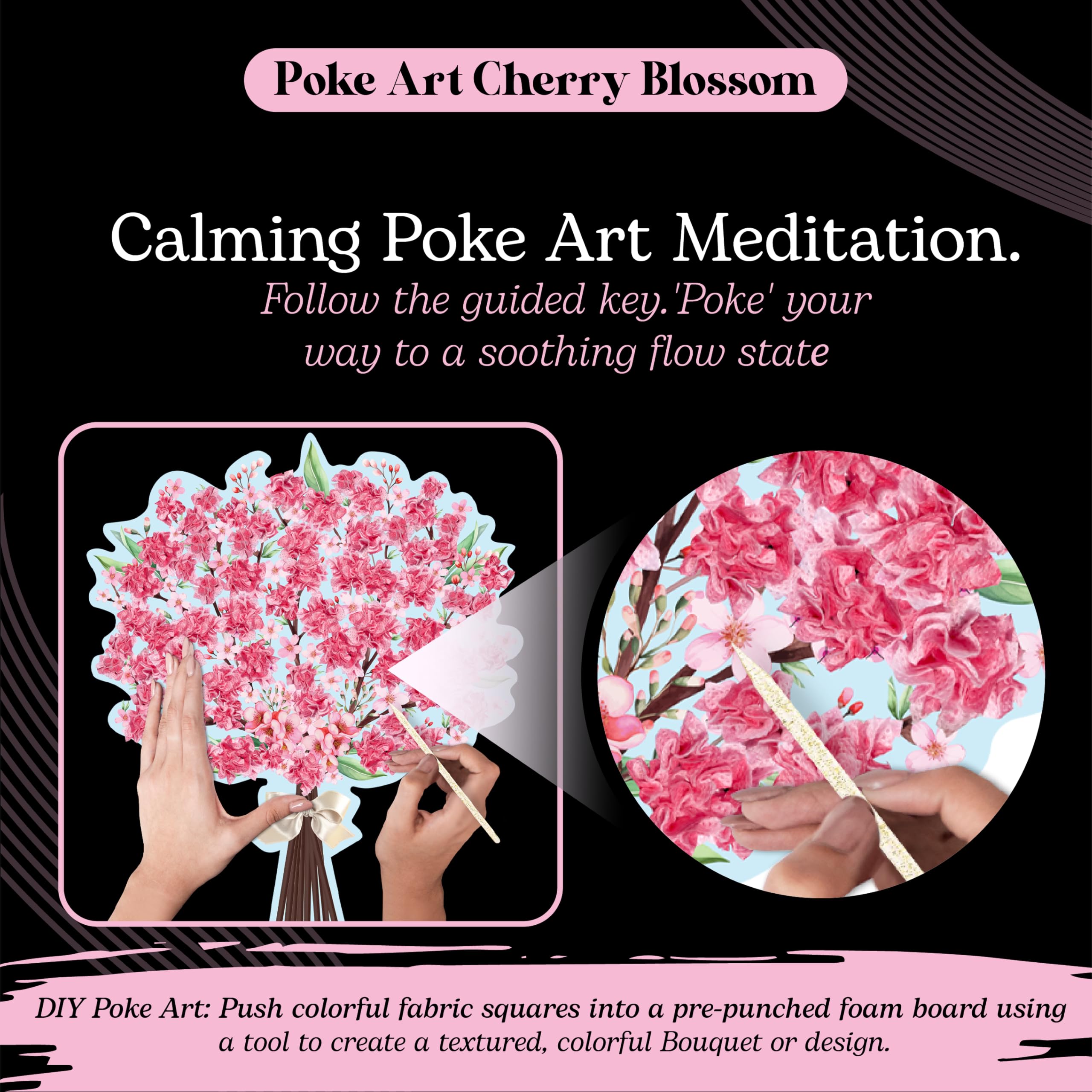 Unwynd Poke Art Cherry Blossom Flower Bouquet - Mess-Free Craft Kit | Fabric Squares | Ages Teen+ 3