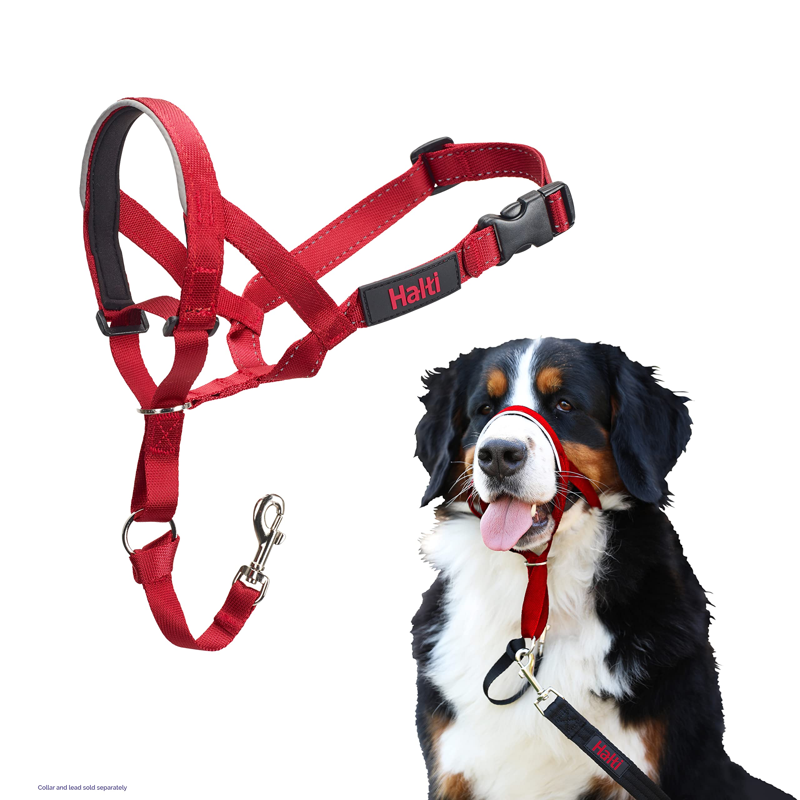 Halti Headcollar Size 4 Red - Stops Pulling | Padded Neoprene Nose Band | Reflective Accents