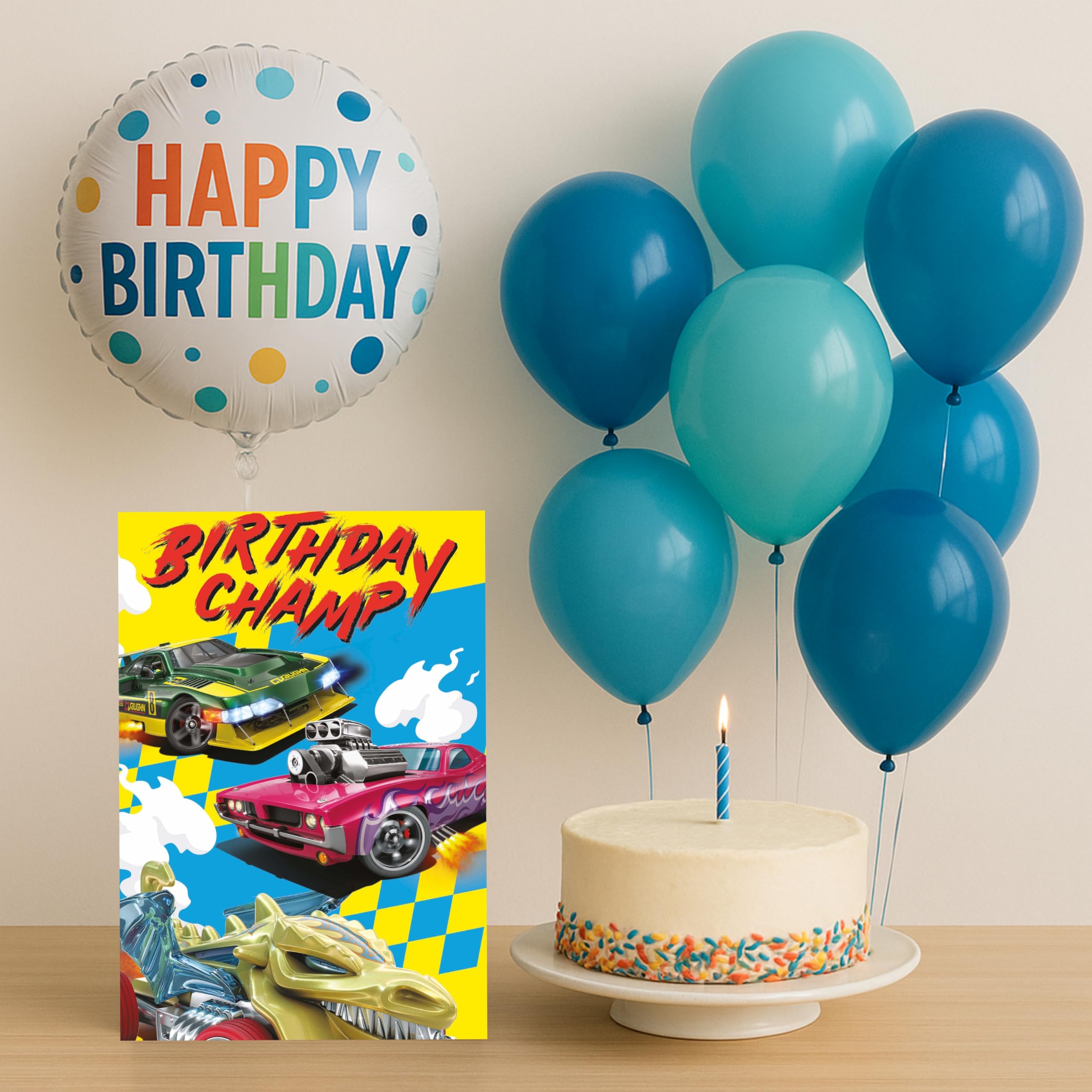 Danilo Promotions LTD Hot Wheels Birthday Card 'Birthday Champ' for Baby Boys | Multi Color 2