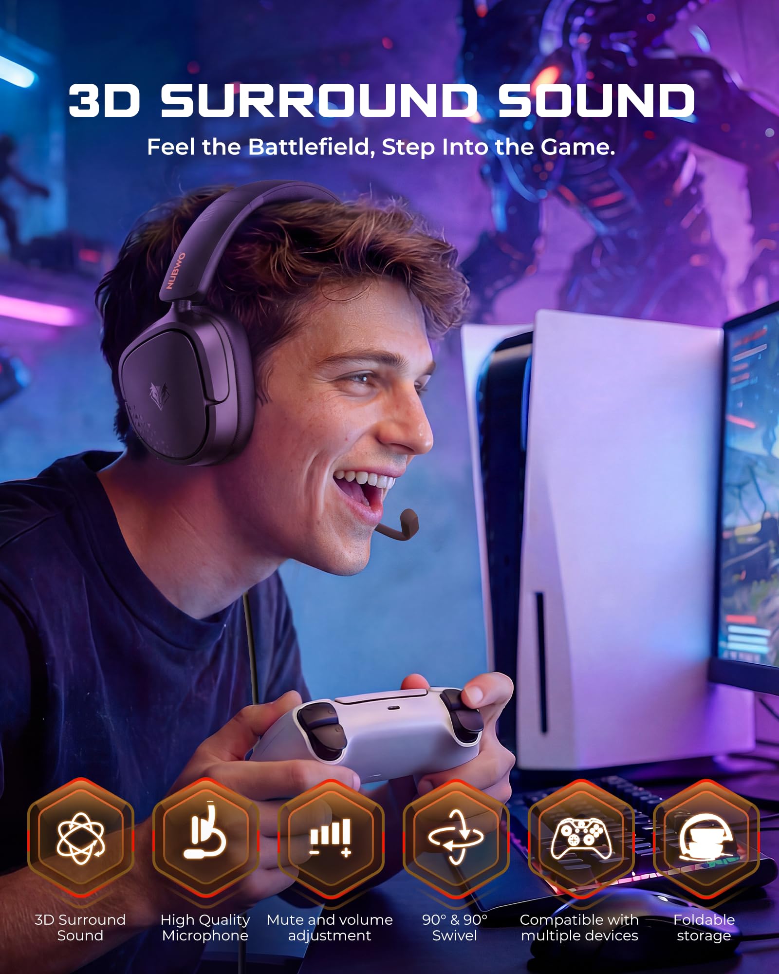 NUBWO HG04L Gaming Headset - Hi-Fi Stereo Sound, Clear Mic, Ergonomic Controls | Black