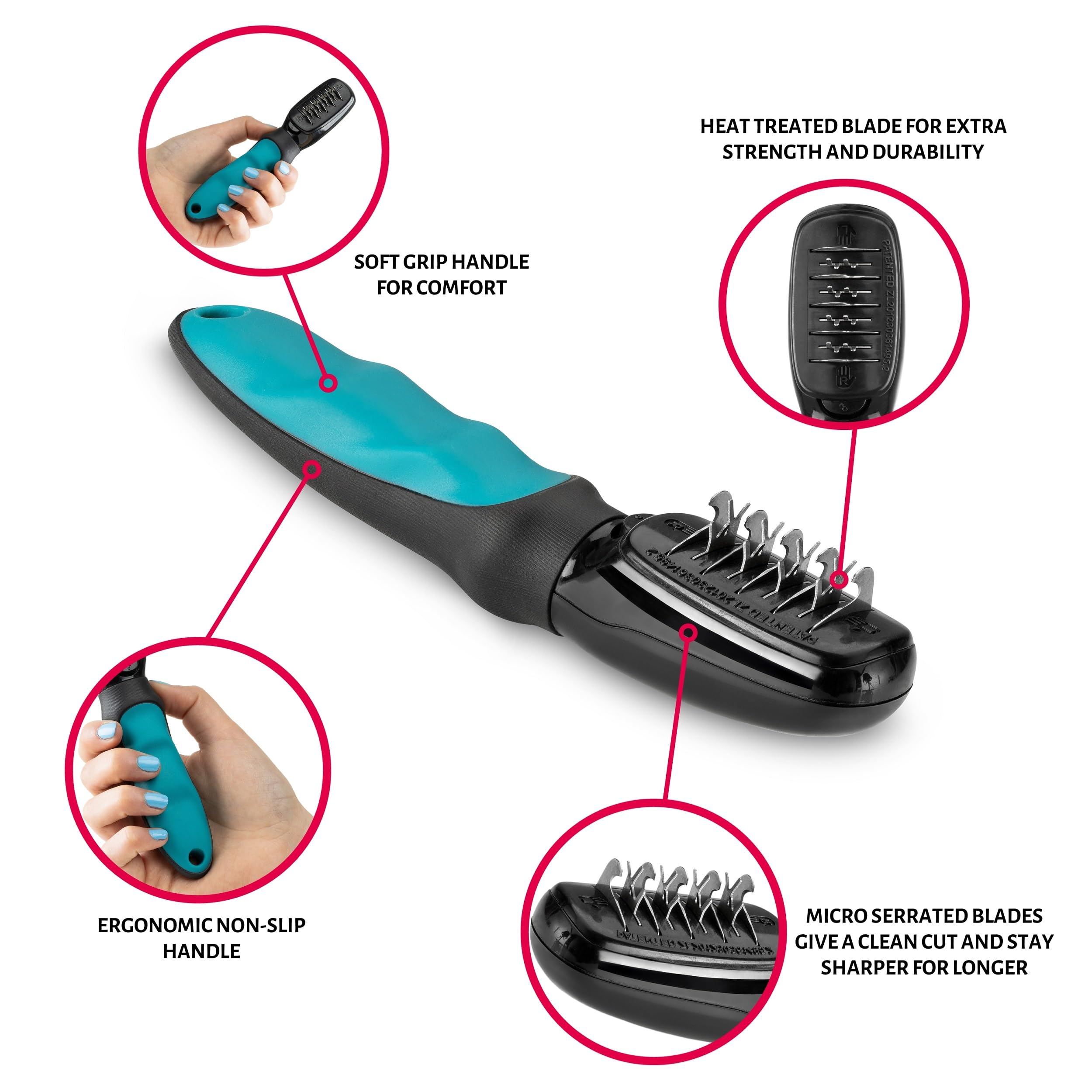 Mikki Matt Breaker Rake - De-Matting Comb Tool for Dogs & Cats | Stainless Steel Blade | Black/Teal 4