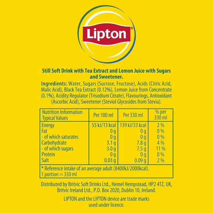 Lipton Ice Tea Lemon 1.25L Bottle - Refreshing Black Tea with Real Lemon Juice
