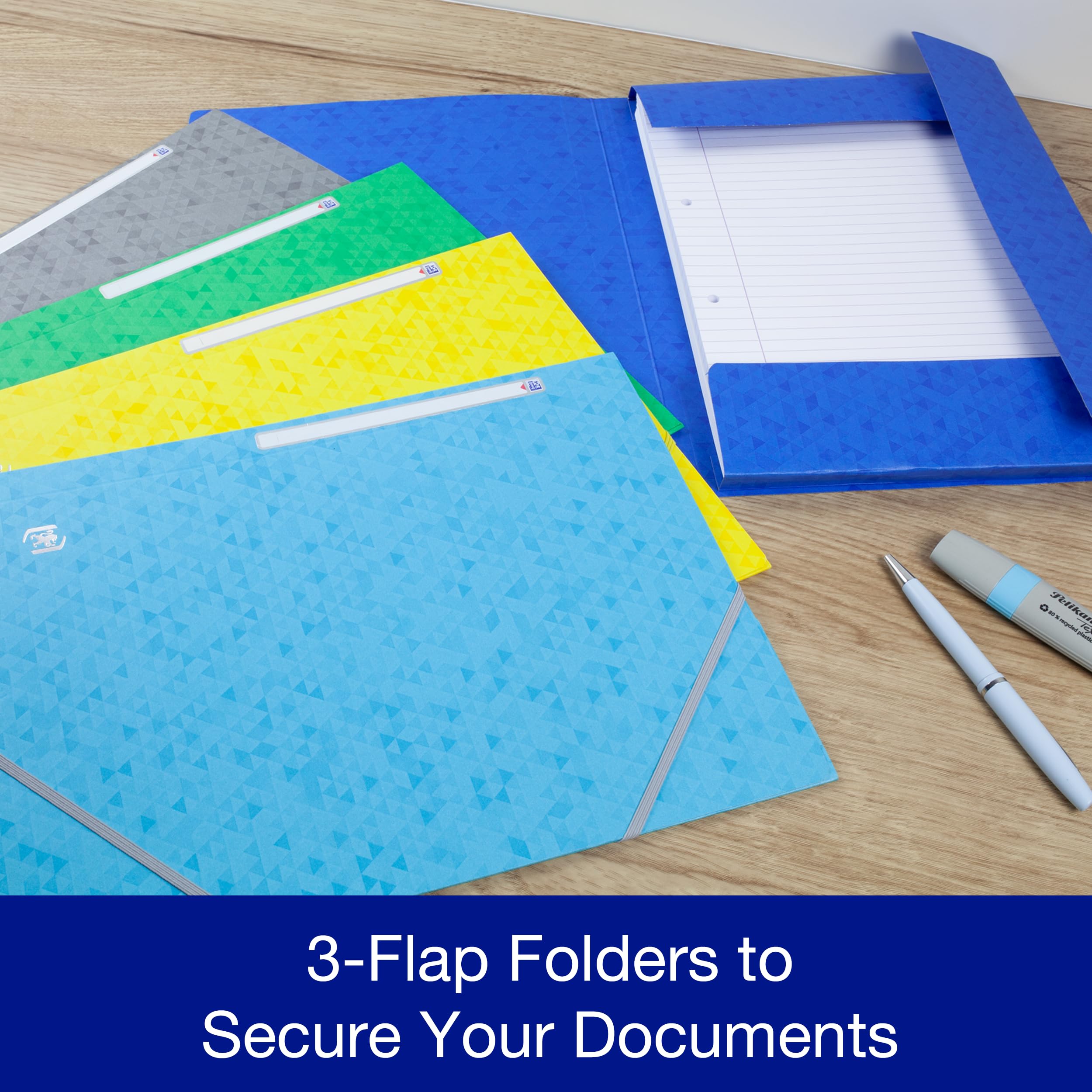 Oxford Document Wallets A4, Assorted Colours, Pack of 10, Durable Manilla Card with Elastic Closure 3