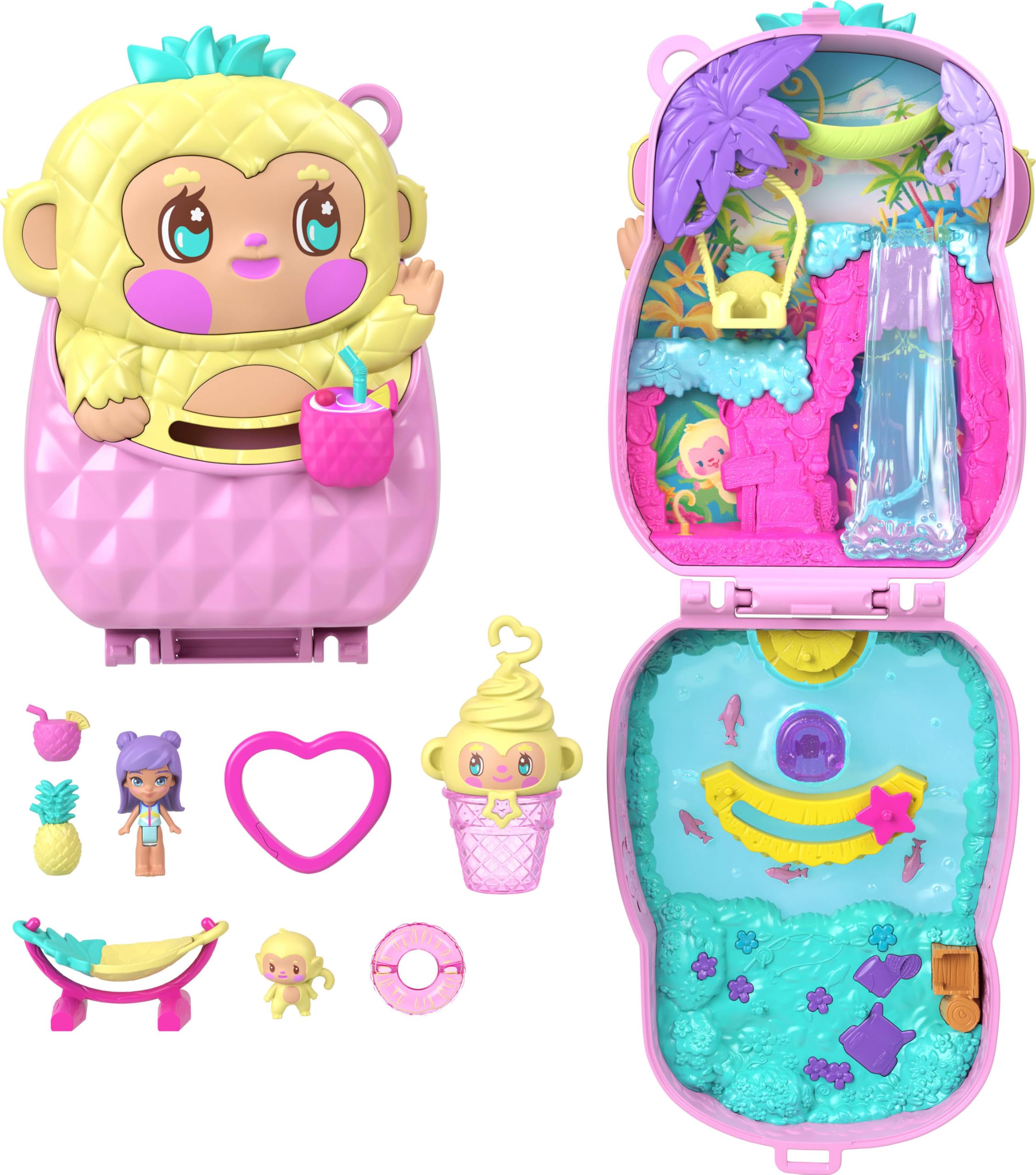 Polly Pocket Pineapple Monkey Compact Playset | Micro Doll & 7 Accessories | Ages 4+