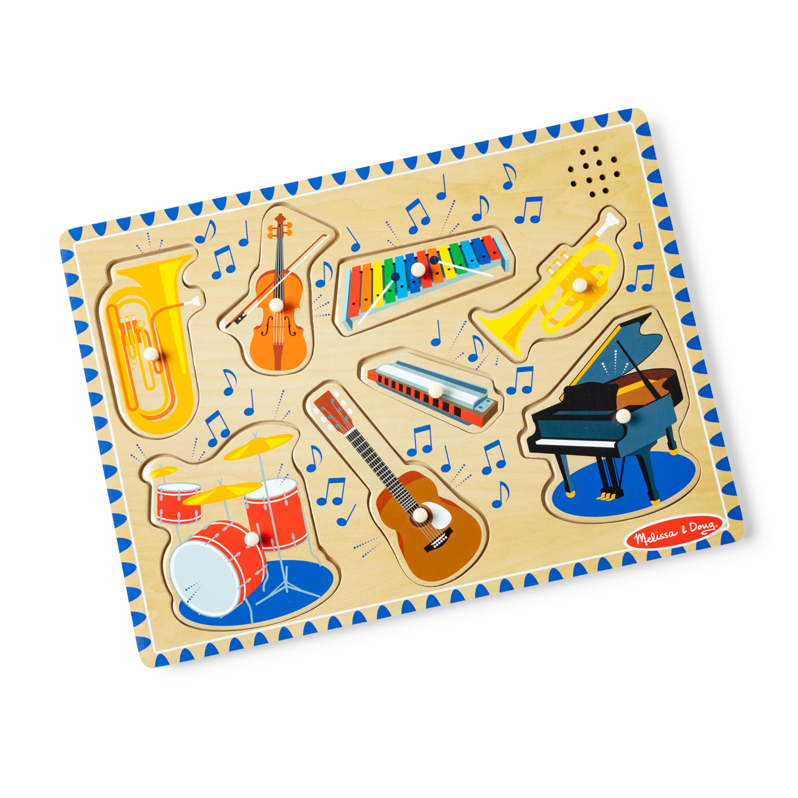 Melissa & Doug Musical Instruments Sound Puzzle - Wooden Peg Puzzle for Ages 2-5 | 8 Pieces