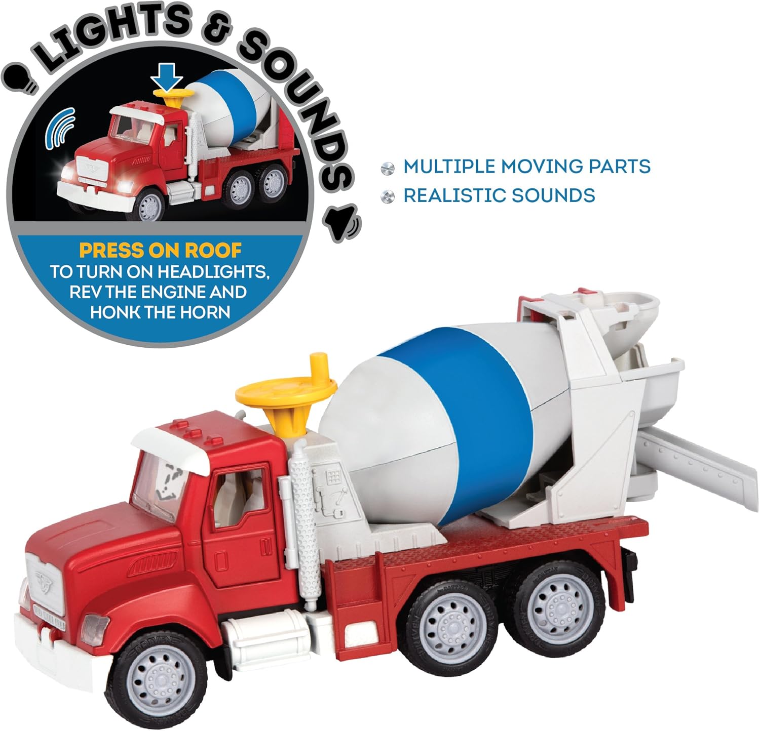 DRIVEN by Battat Micro Cement Mixer Truck - 1:48 Scale Interactive Toy with Lights & Sounds, Ages 3+ 8