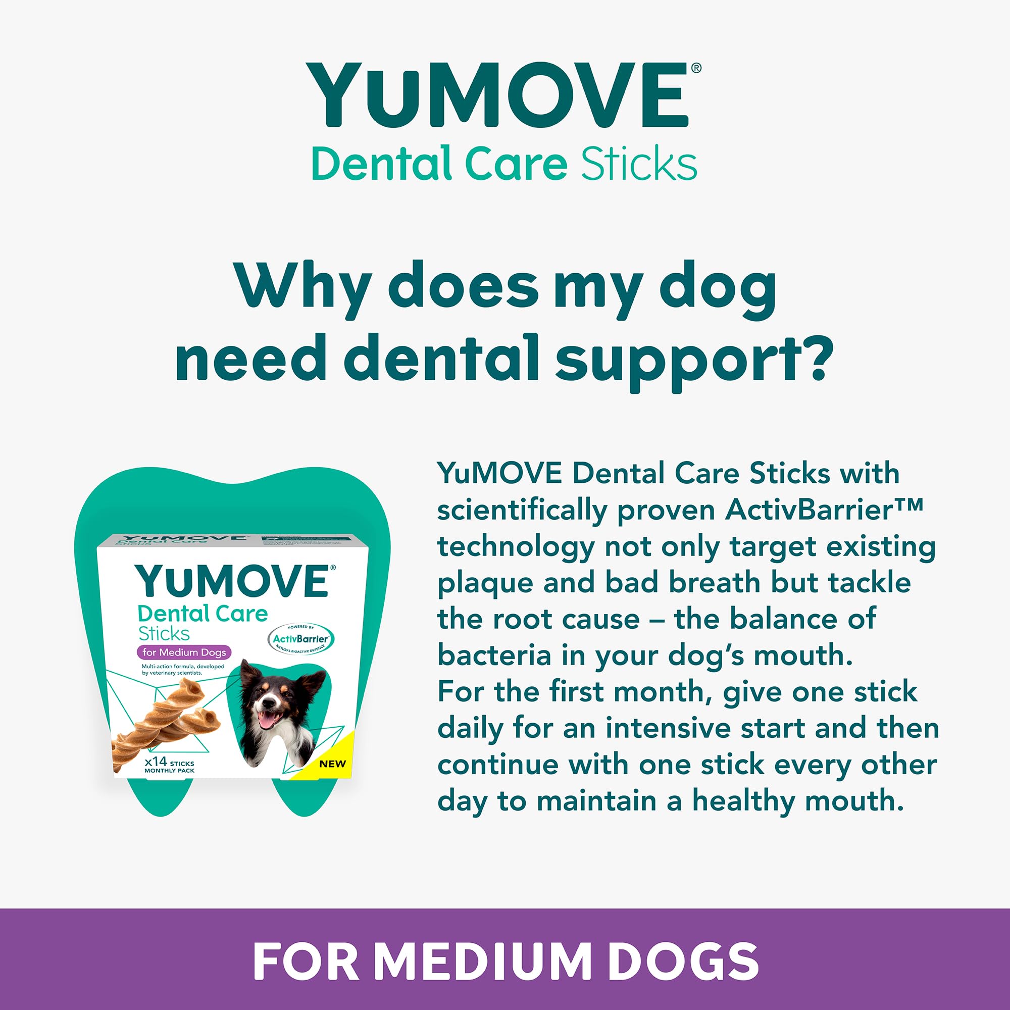 YuMOVE Dental Care Sticks for Medium Dogs | Fights Plaque & Freshens Breath | All-Natural 4