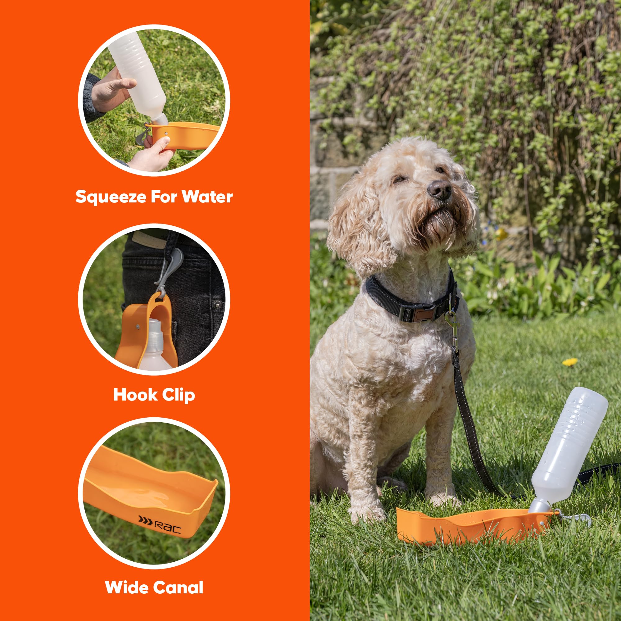 Pet Brands Rac Travel Water Bottle - Lightweight & Easy to Use | Orange Plastic | 26 x 7 x 7cm 4