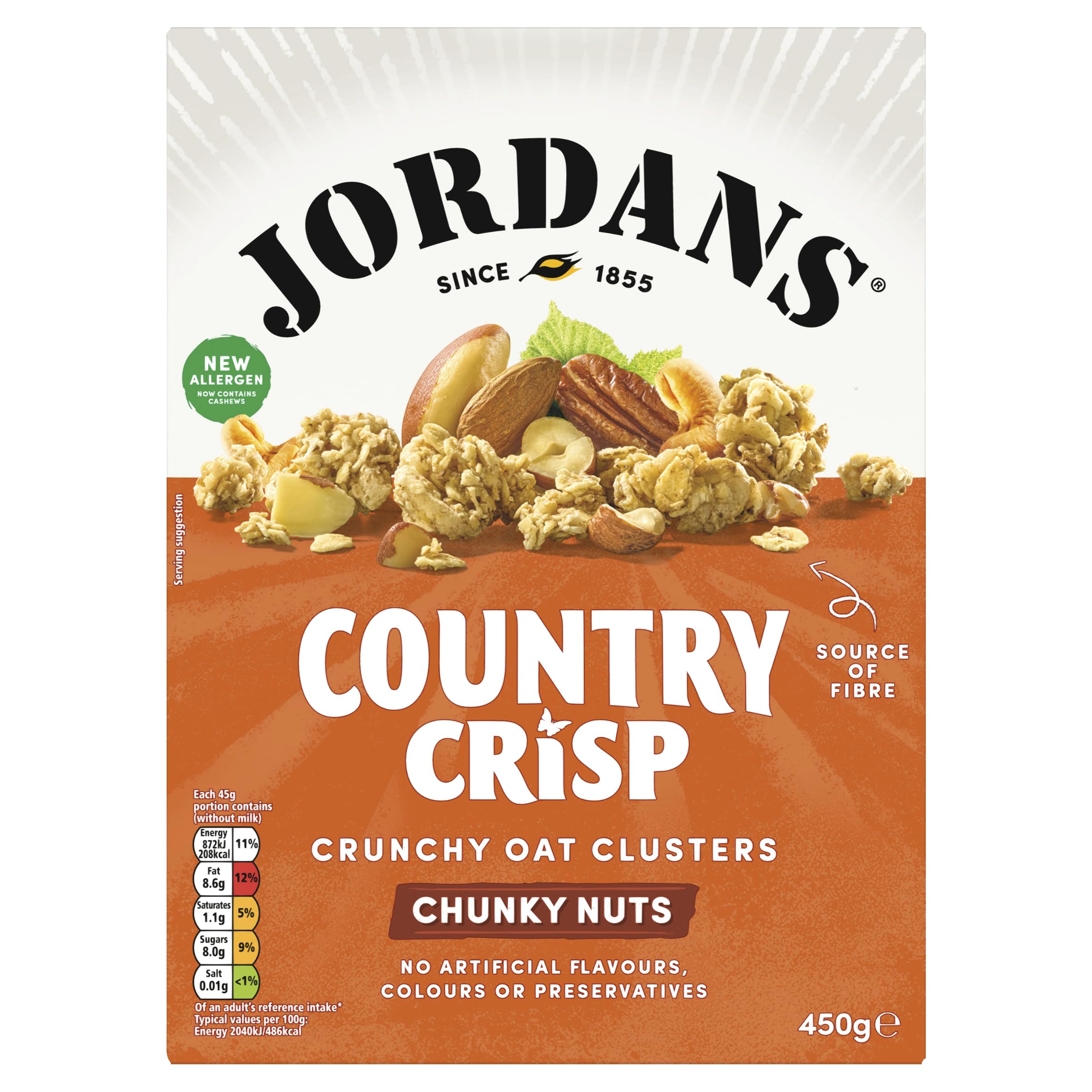 JORDANS Country Crisp Chuncky Nuts Cereal - Oat & Barley Clusters with Mixed Nuts | 450g