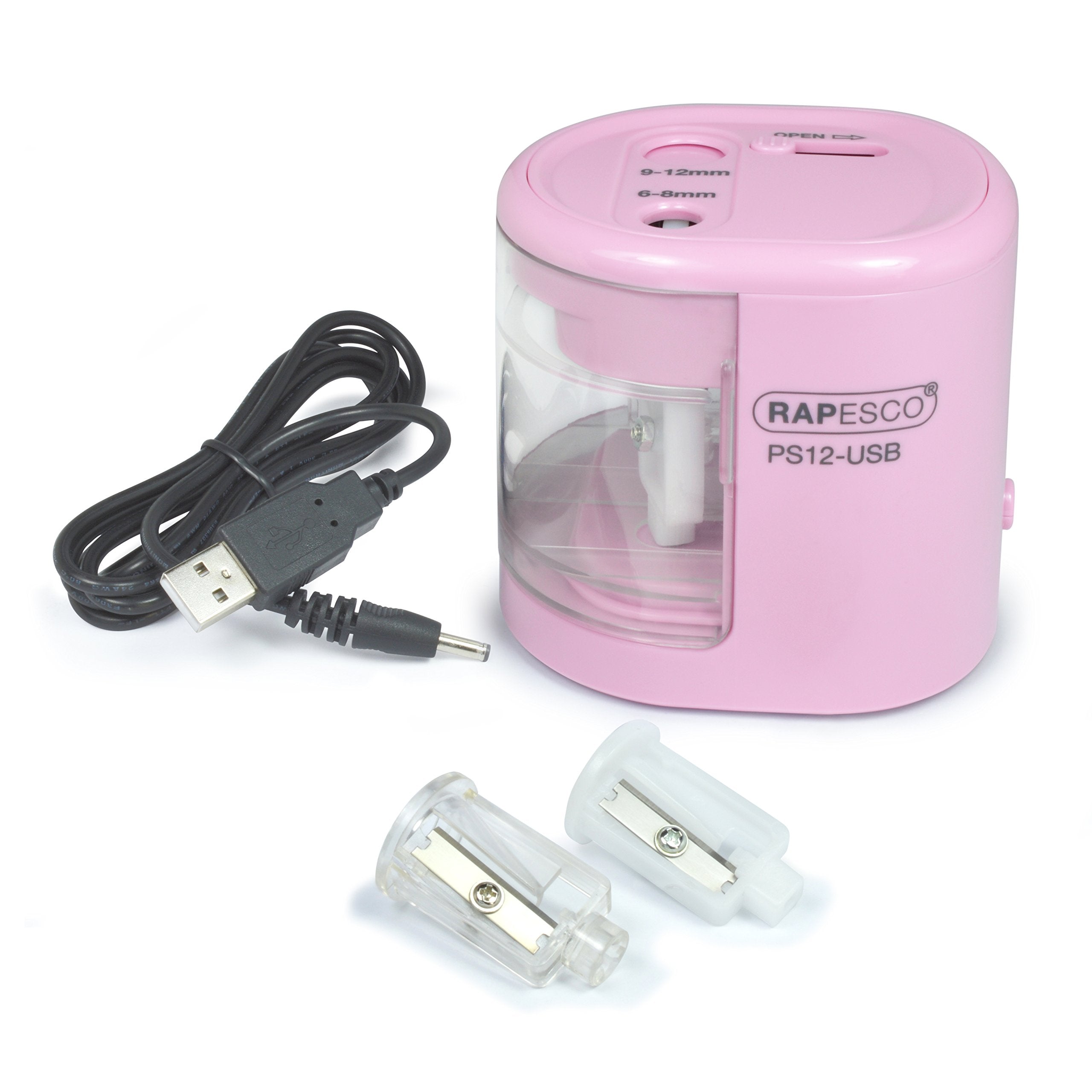 RAPESCO Automatic Electric Pencil Sharpener 1446 - Dual Hole | USB/Battery Powered | Candy Pink 1