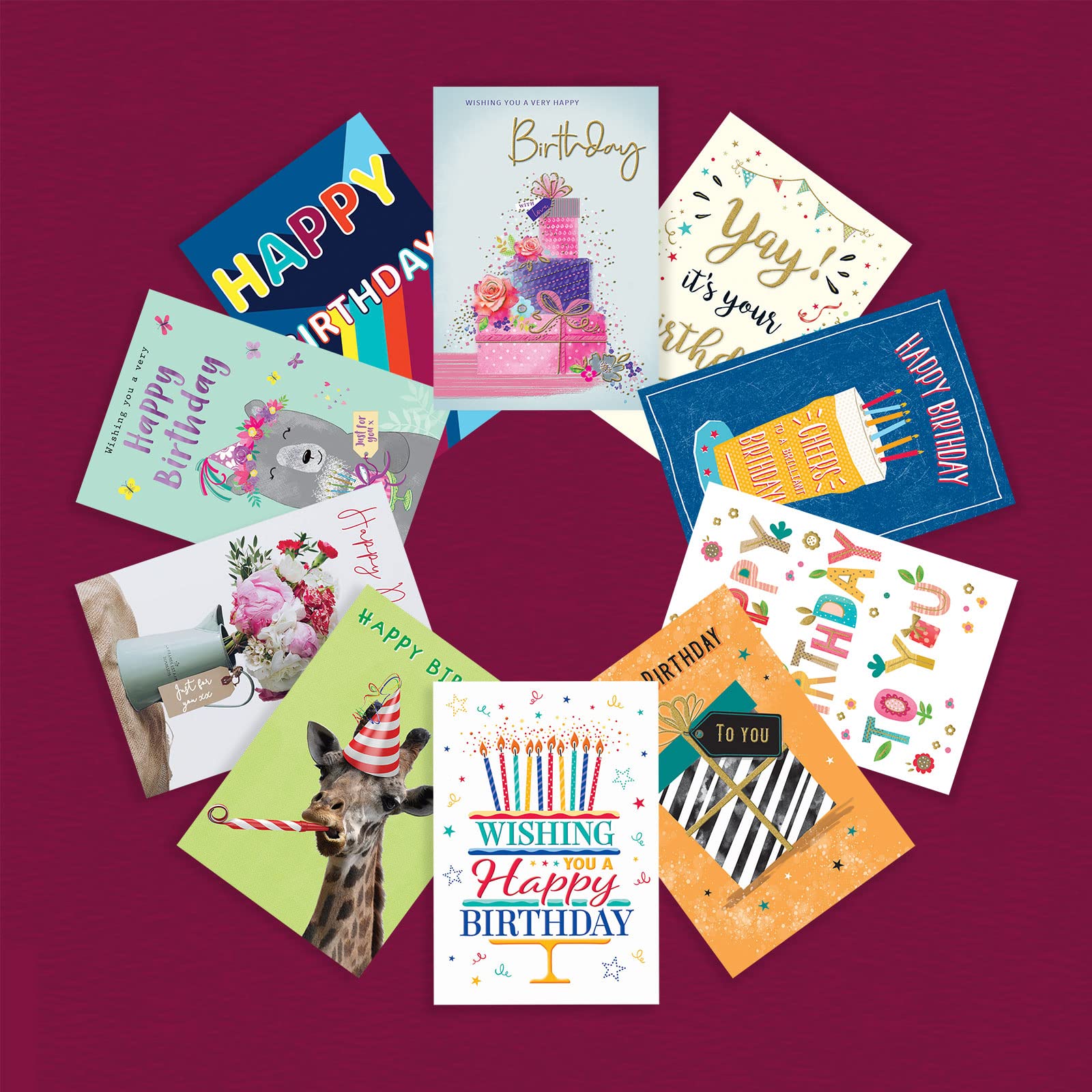 Piccadilly Greetings Assorted Birthday Cards Multipack - 20 Cards, 5x7 Inches, Unique Designs, White Envelopes