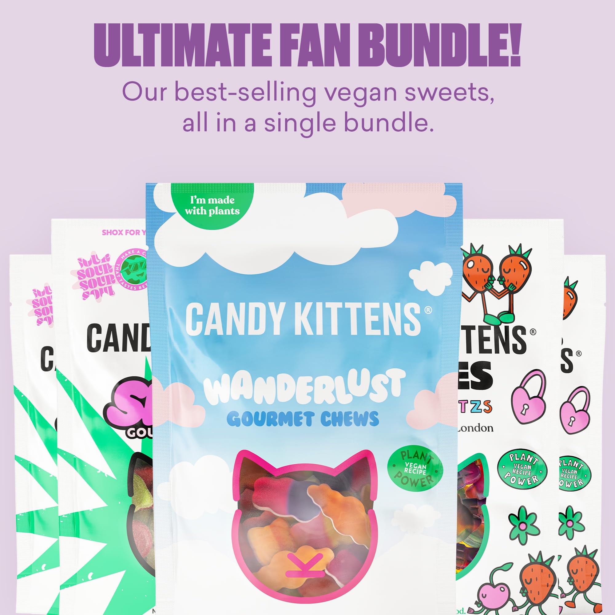 CANDY KITTENS Vegan Sweets FAN’S FAVOURITE Selection - 5 x 140g Bundle | 3 Flavours