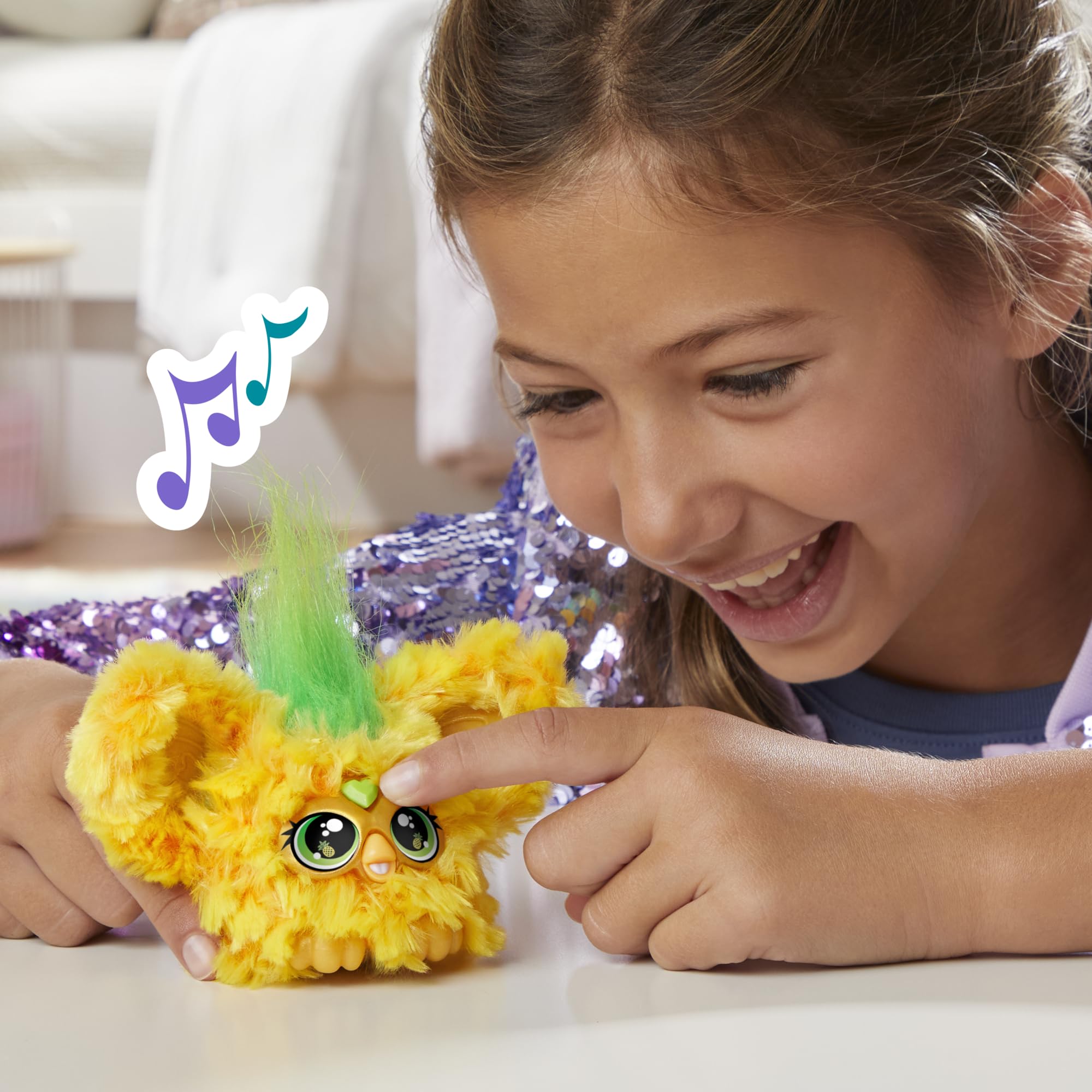 Furby Furblets Hoo-Lah Mini Electronic Plush Toy - 45+ Island Sounds | Keychain Clip | Ages 6+ 6