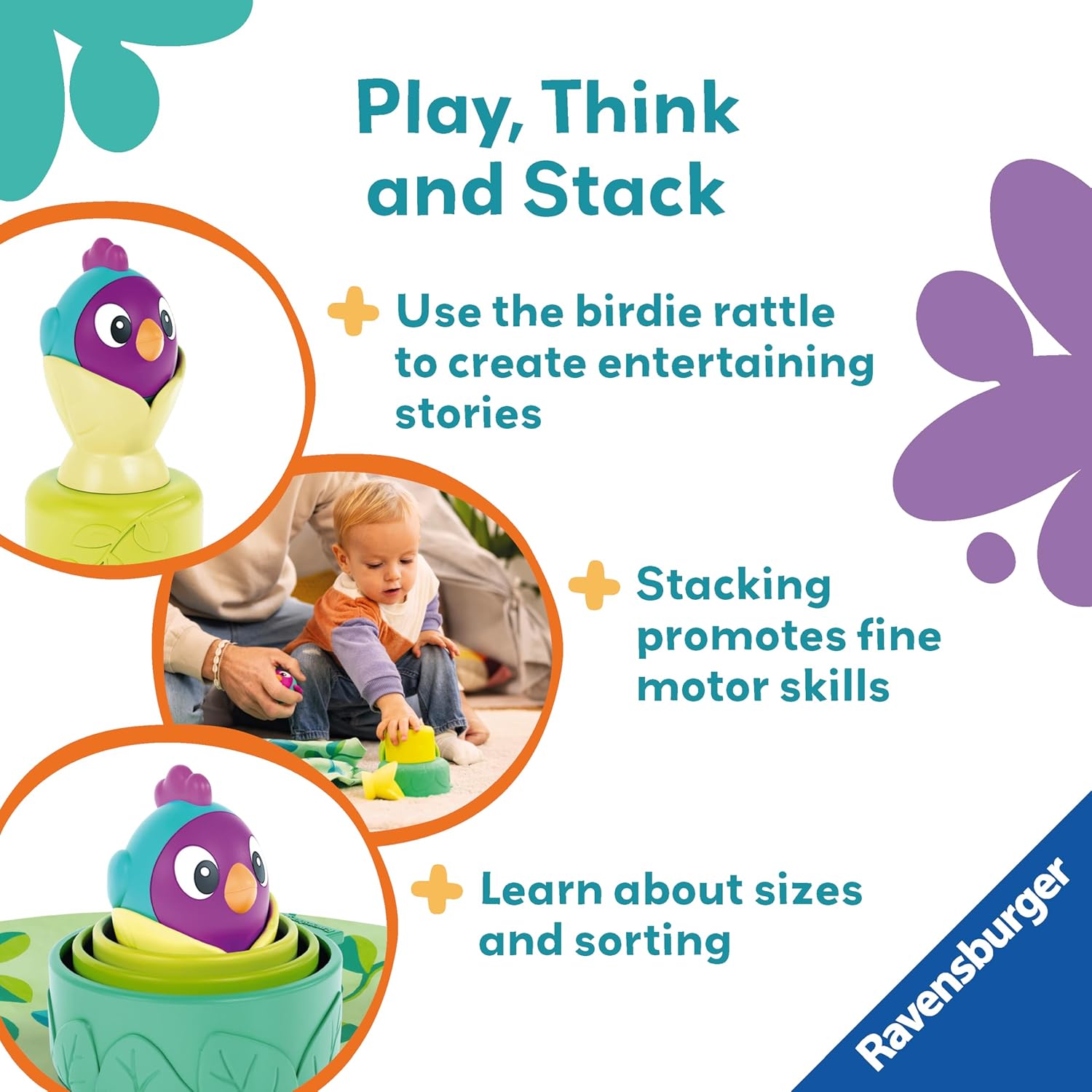 Ravensburger Play+ 3-in-1 Bird's Nest Stacking Cups - Baby Toys for 6 Months and Up 6