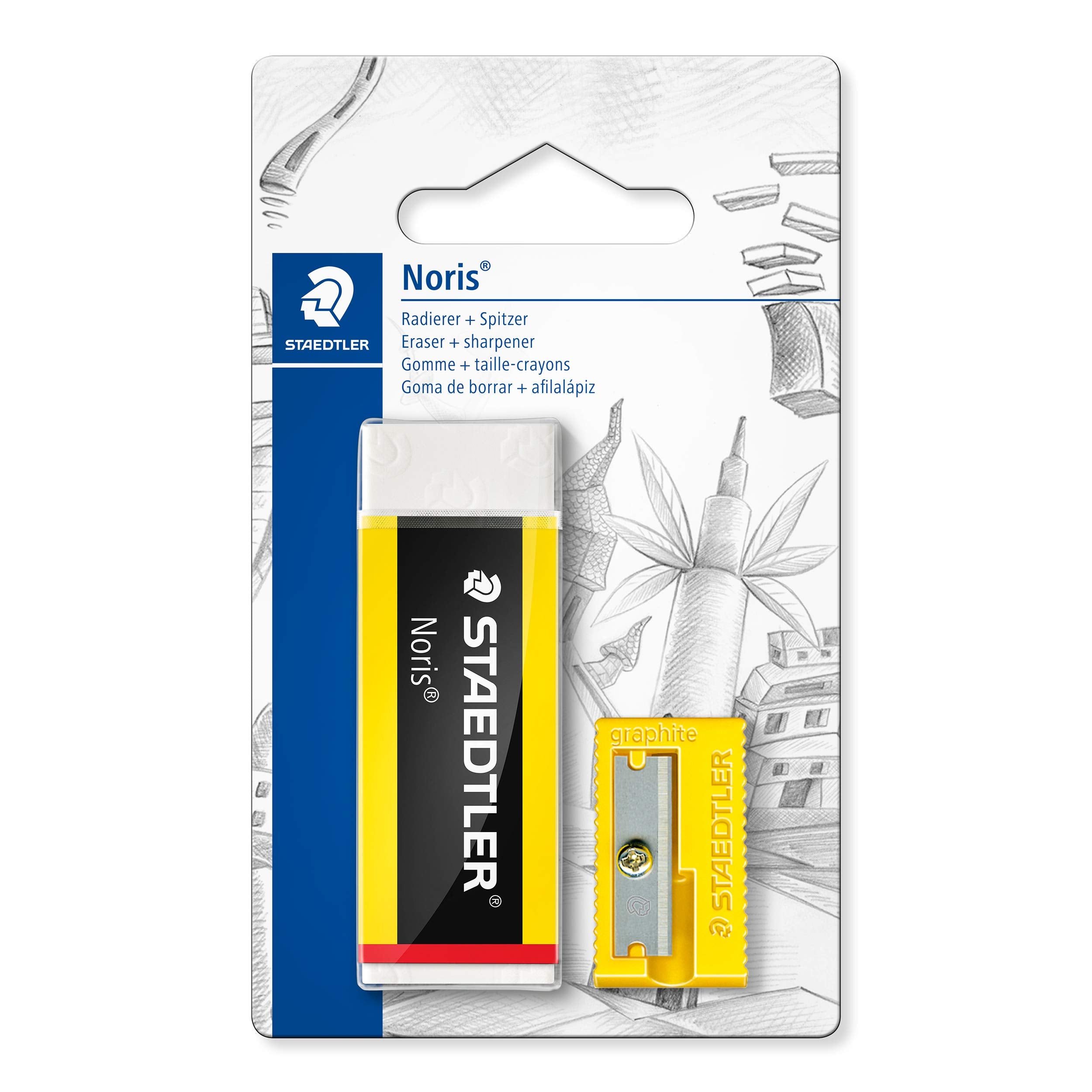 STAEDTLER Noris Cube Eraser & Plastic Sharpener Set - Latex & Phthalate-Free | 65x23x13mm Eraser 1