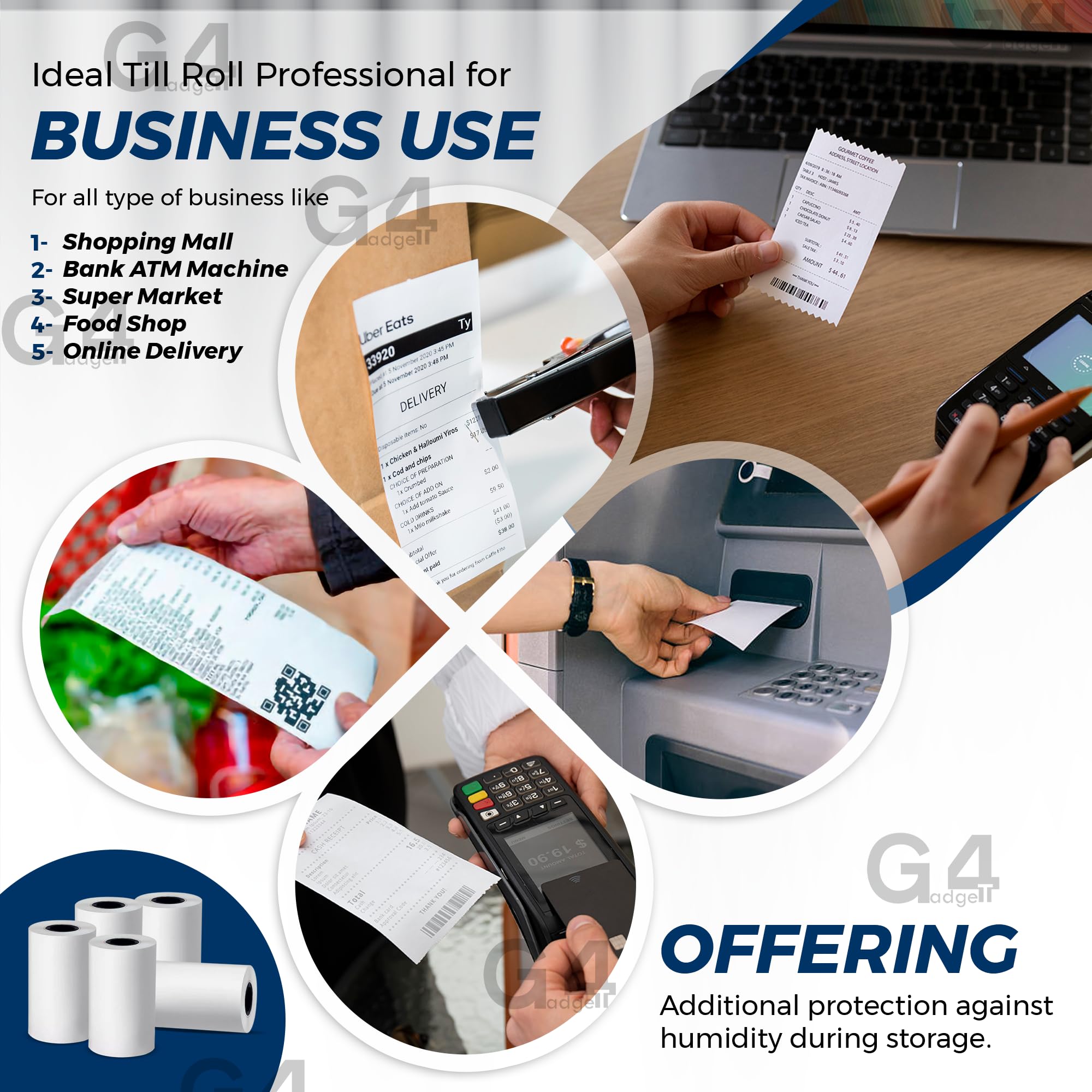 G4GADGET Thermal Paper Till Rolls - 5 Pack, 57mm x 40m for Cash Registers & Credit Card Machines 8