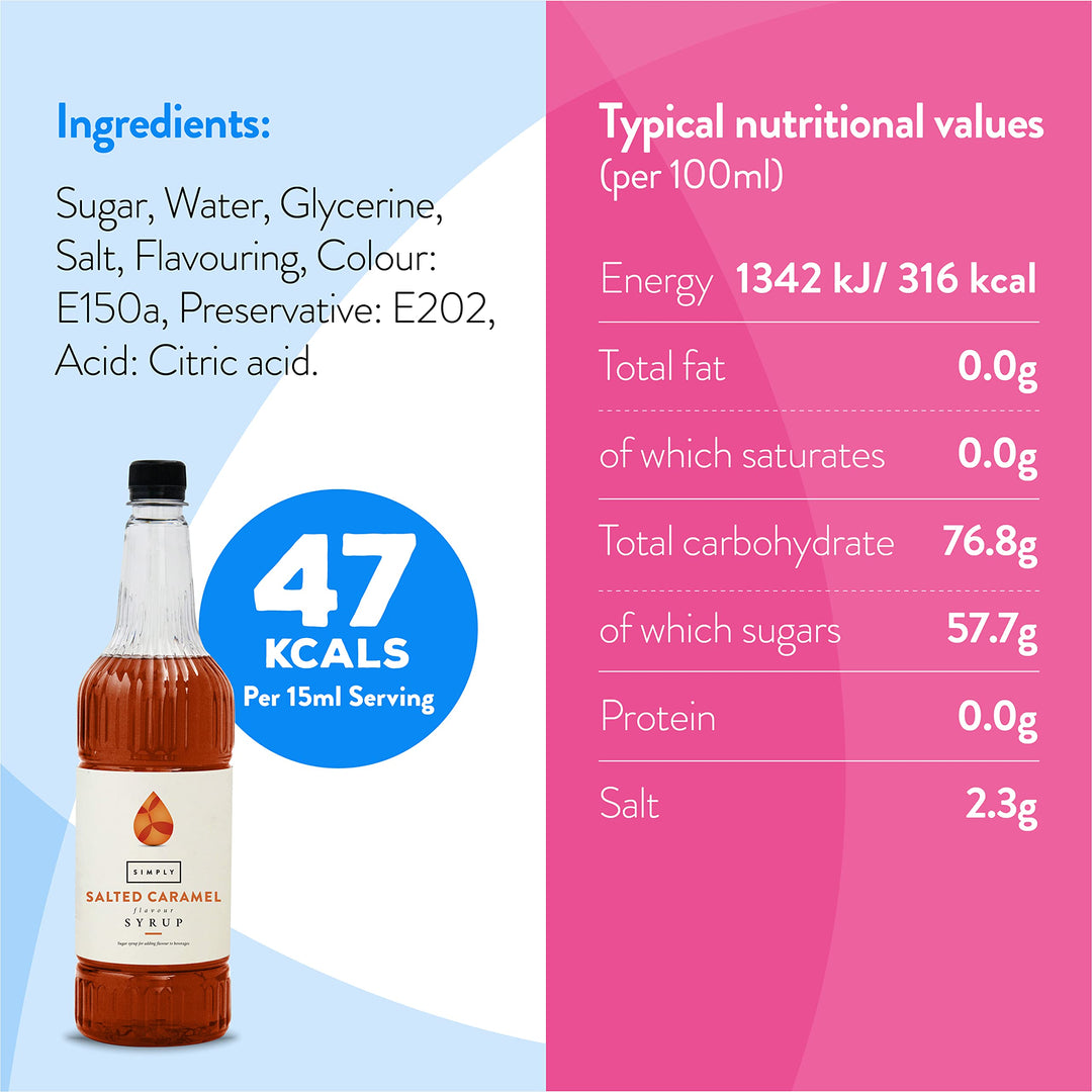 Simply Salted Caramel Syrup - Vegan, Nut Free Flavoured Syrup for Coffee, Cocktails & Baking (1 Litre)