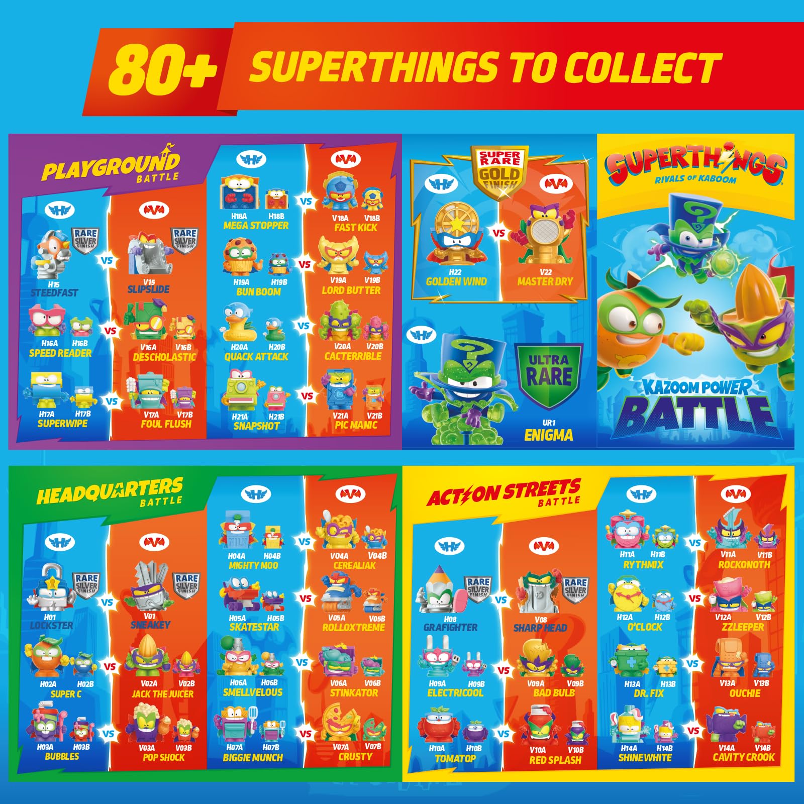 SUPERTHINGS RIVALS OF KABOOM Kazoom Power Battle Action Figures - 10 Pack with Gold Captain Surprise 6