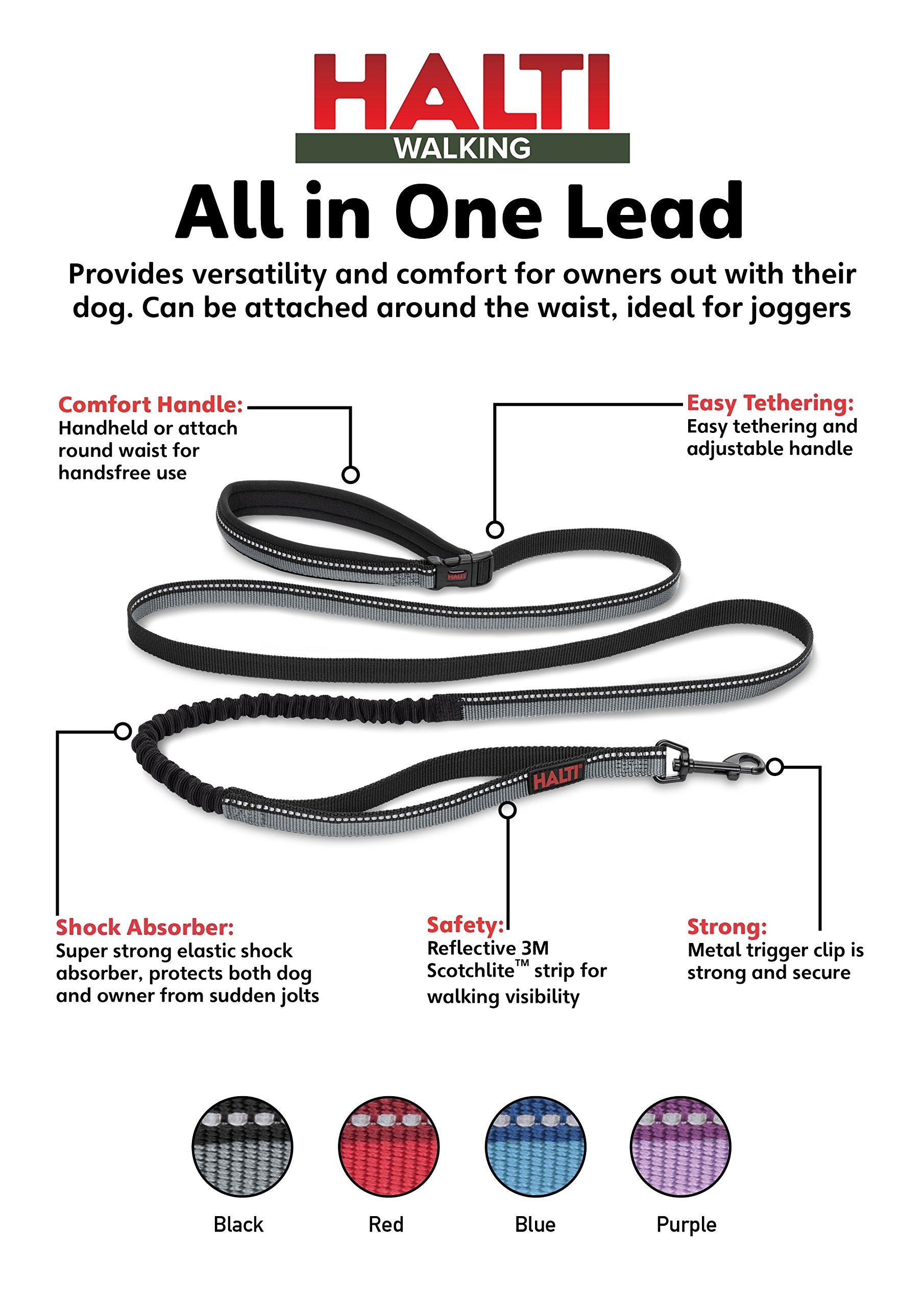 Halti Active Lead - Size Large, Black | Shock-Absorbing Bungee | Hands-Free Running & Training 5
