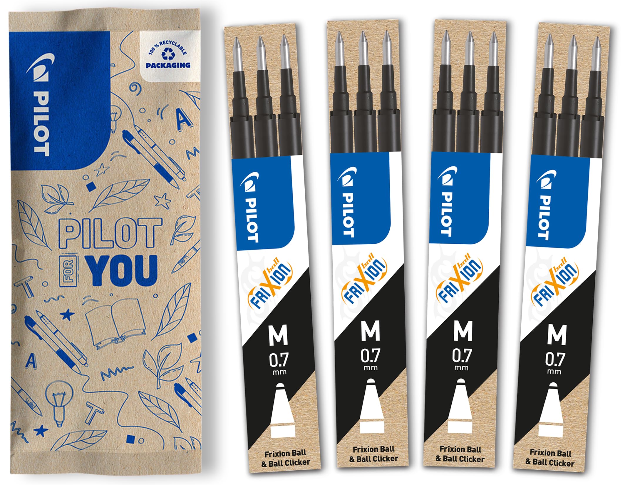 PILOT FriXion Rollerball Refill - Erasable Ink | 0.7mm Tip | 12 Pack Black