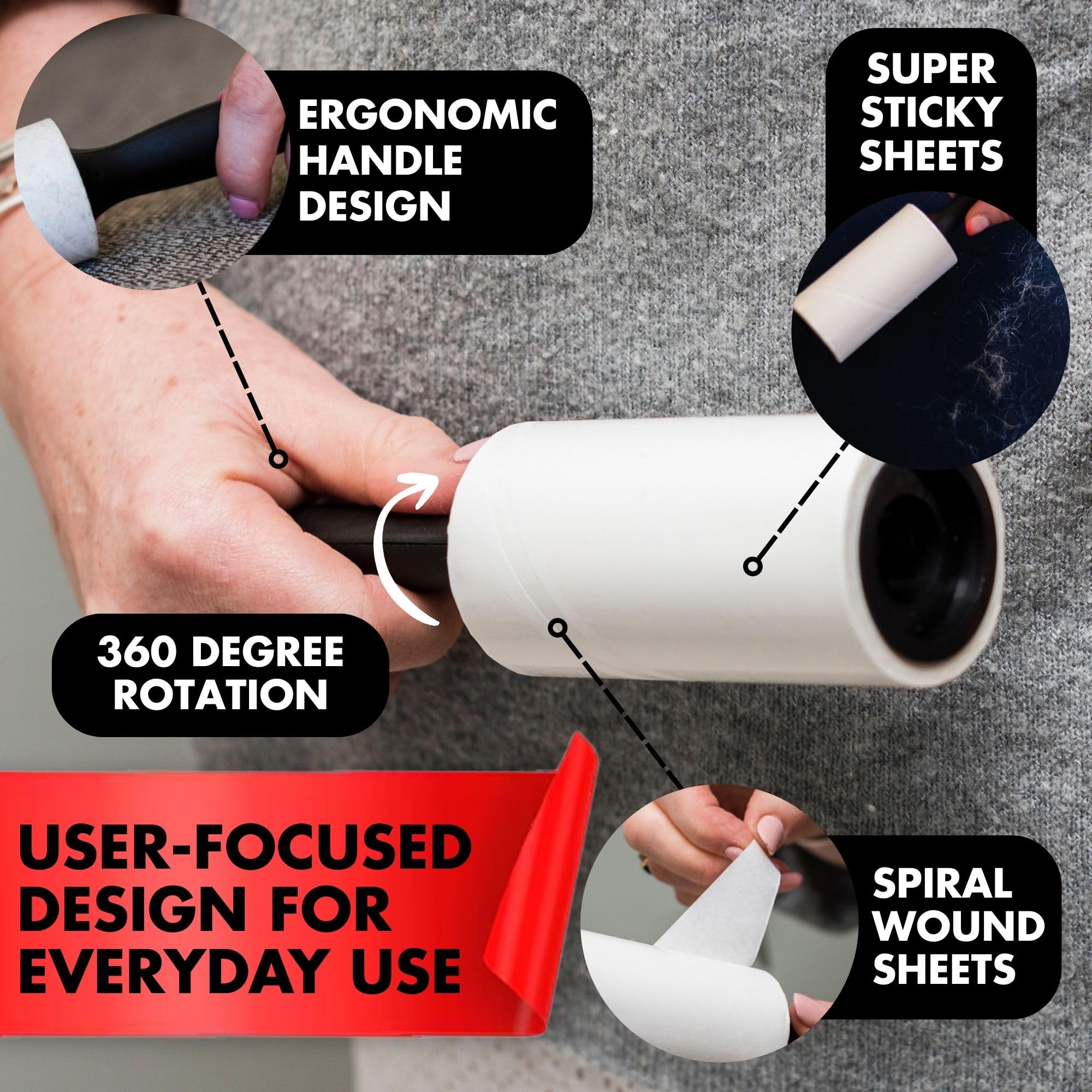 REDBERRY Lint Roller & Refill Set - 270 Sticky Sheets for Pet Hair Removal 6