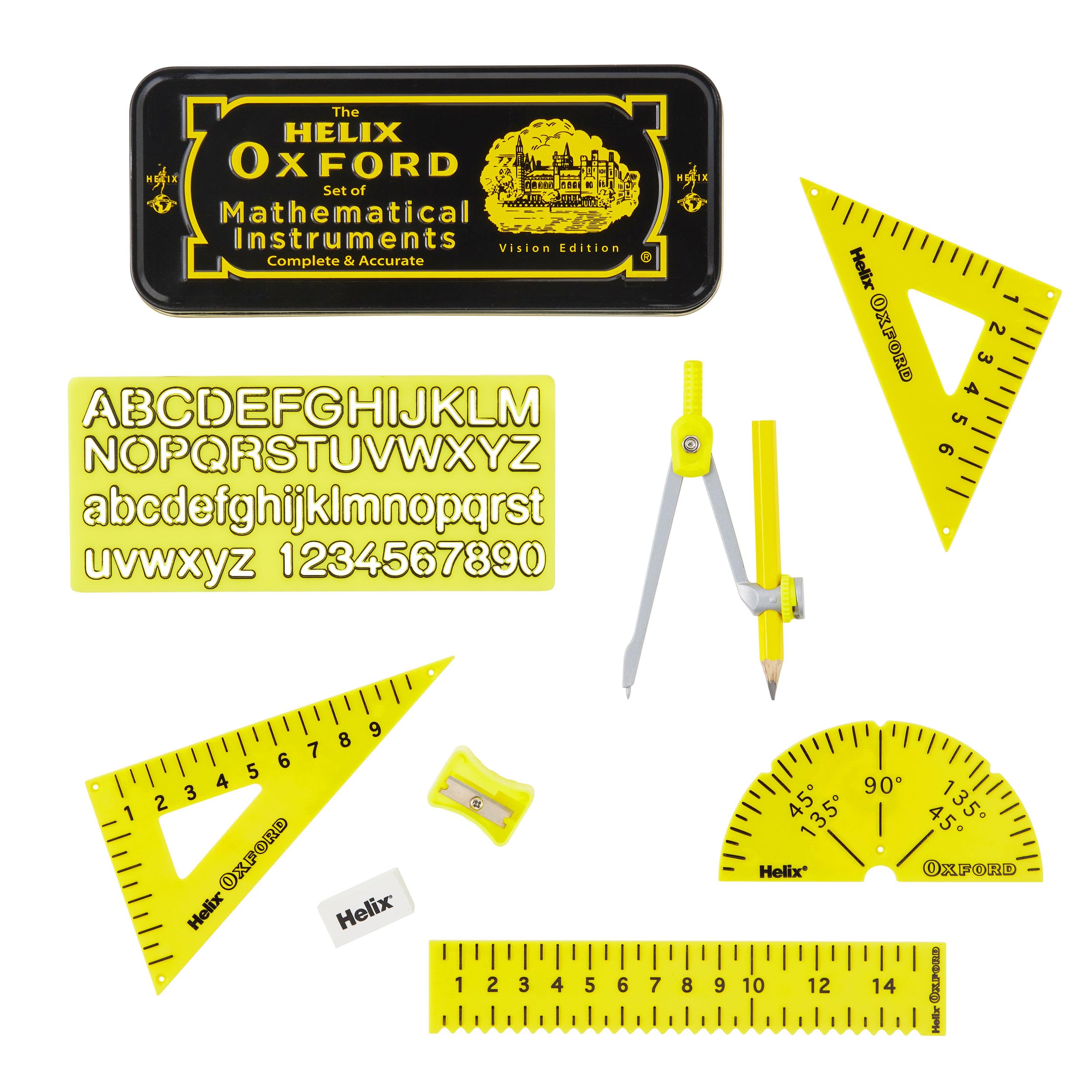 Helix Oxford Vision Maths Set - RNIB Accredited, High Contrast Yellow/Black, Pack of 1 2